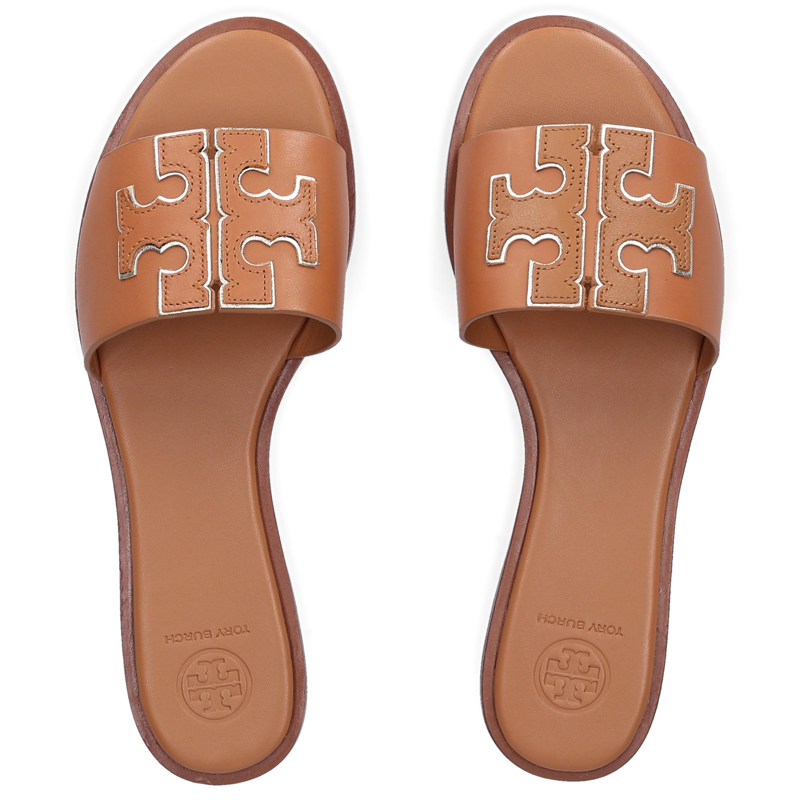 Tory Burch Leather Sandals Ines Slide in Beige,Gold (Natural) - Lyst