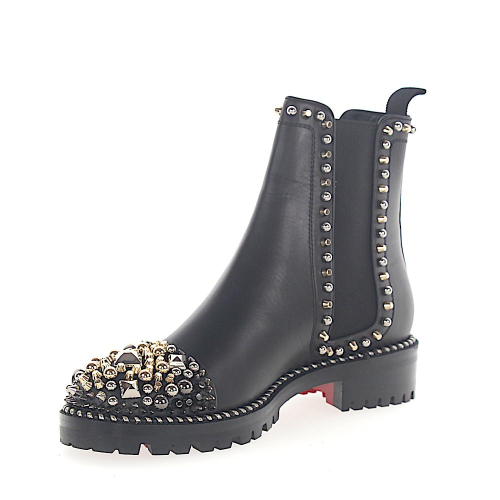 Christian Louboutin Boots Chasse A Clou Leather Black Rivets Gold Silver | Lyst
