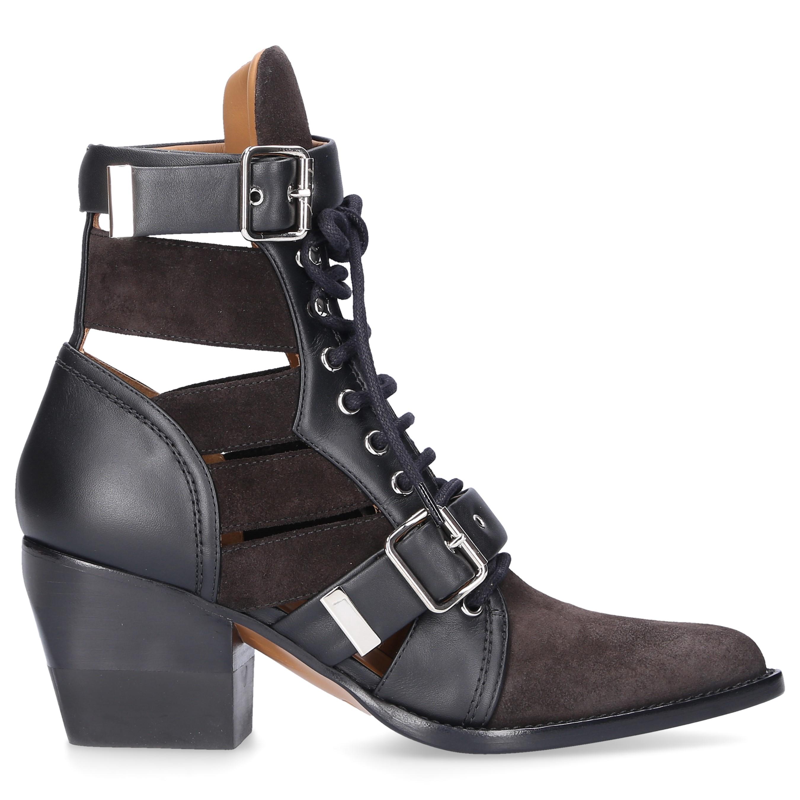 Chloé Cowboy-/ Biker Ankle Boots Serina Calfskin Suede Brown - Lyst