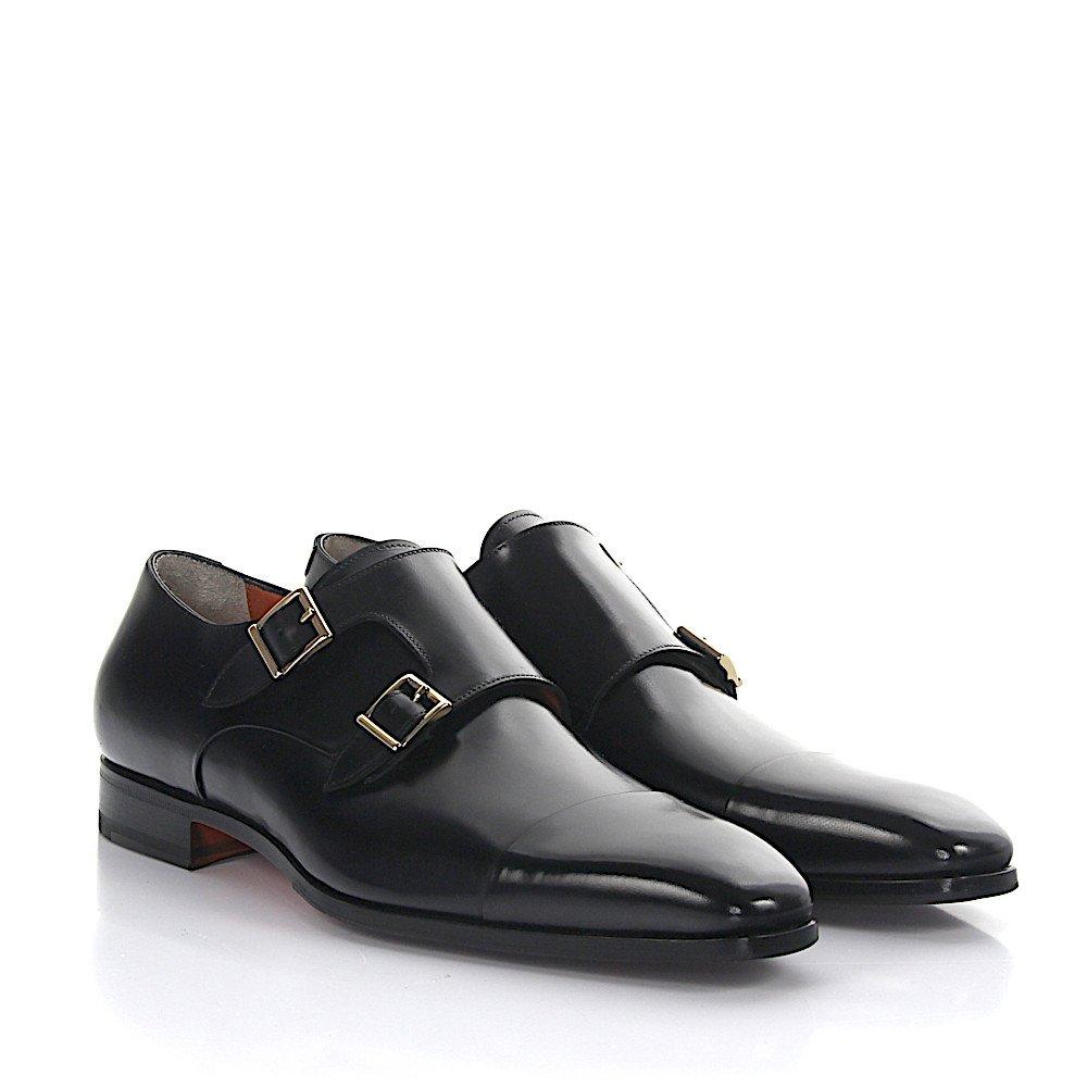 Mens Shoes Slip-on shoes Monk shoes Santoni Double-monk-strap 07508 Leather Black for Men 