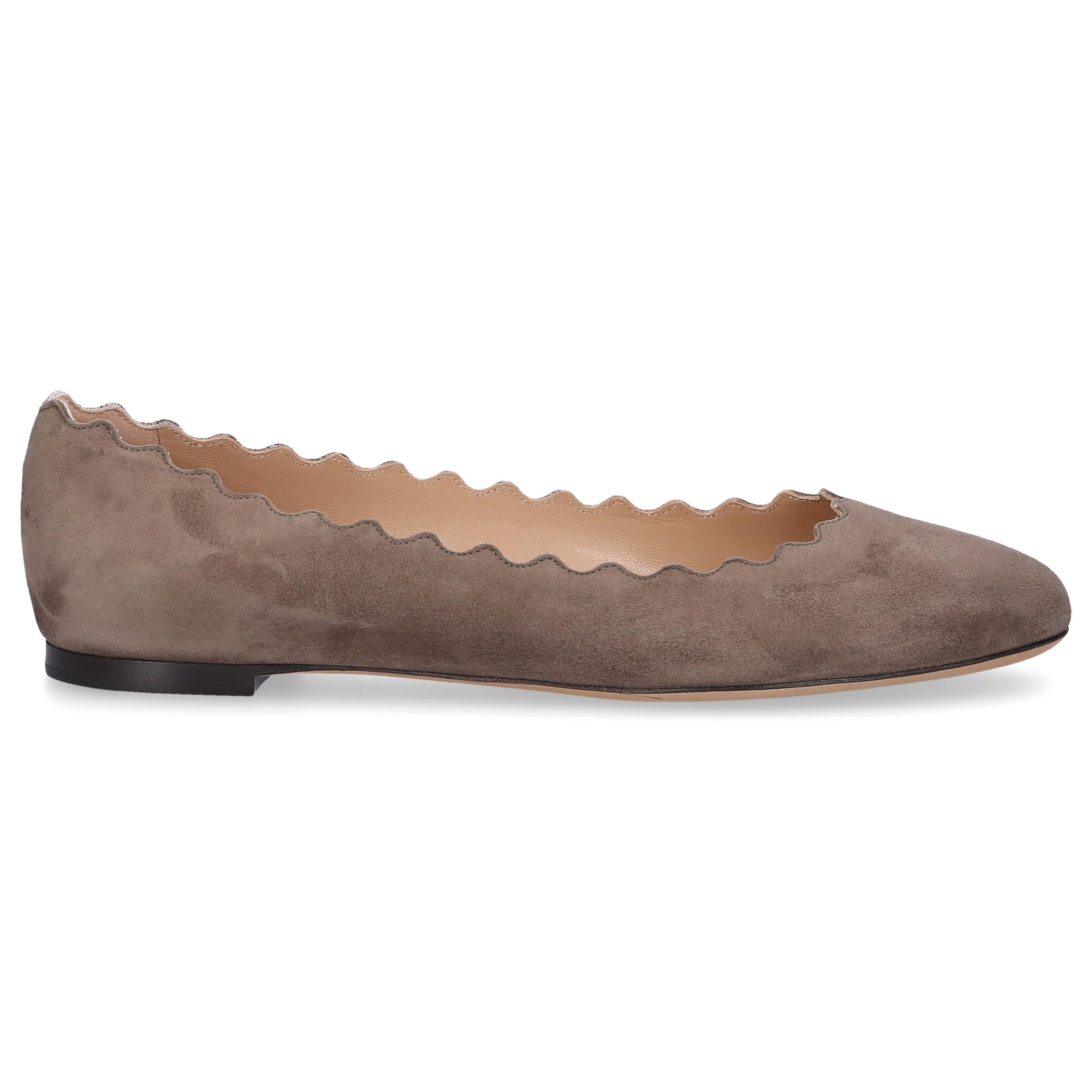 Chloé Ballet Flats Lauren Suede Taupe in Olive (Green) - Lyst