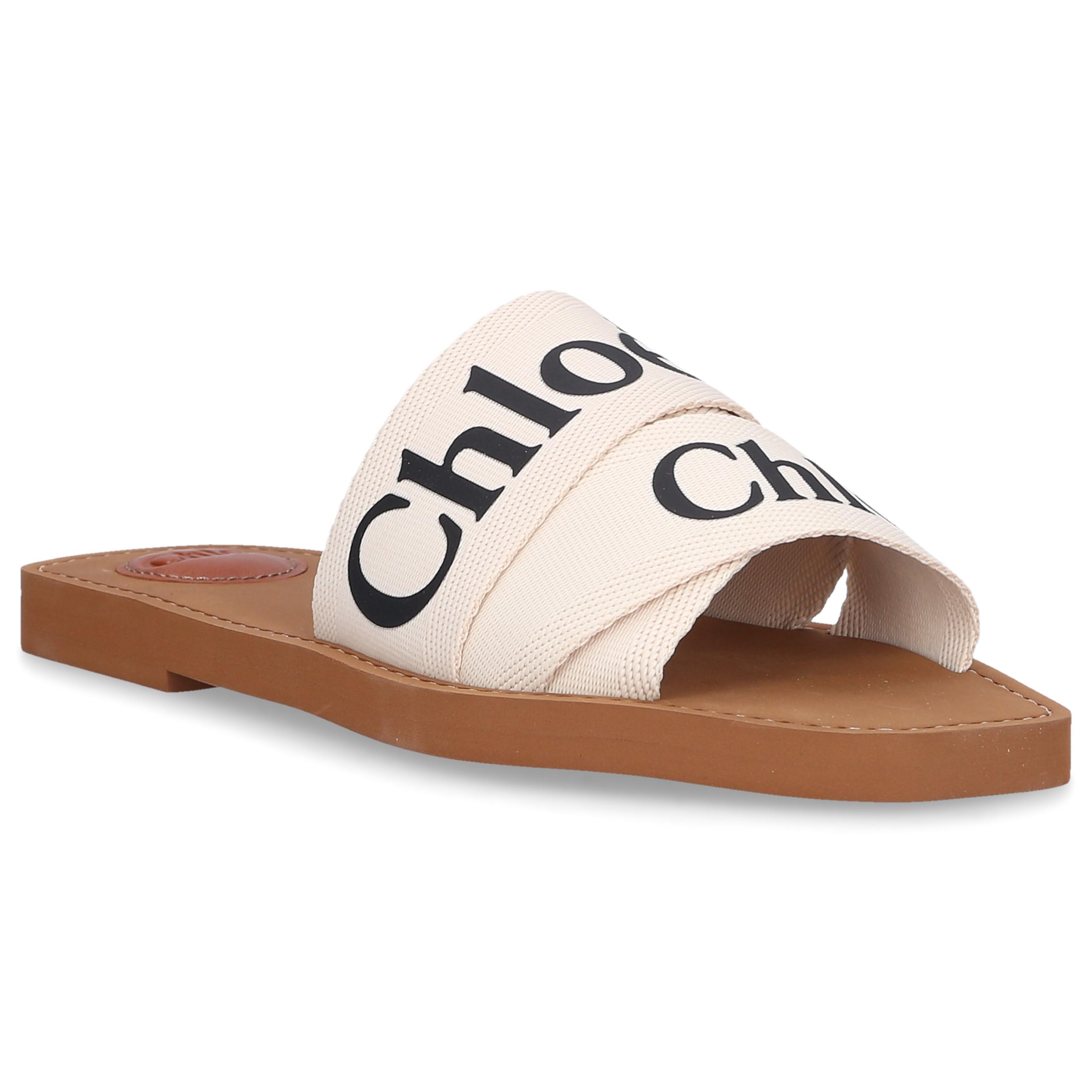 Chloé Woody Logo-print Canvas Sandals in White - Save 63% - Lyst
