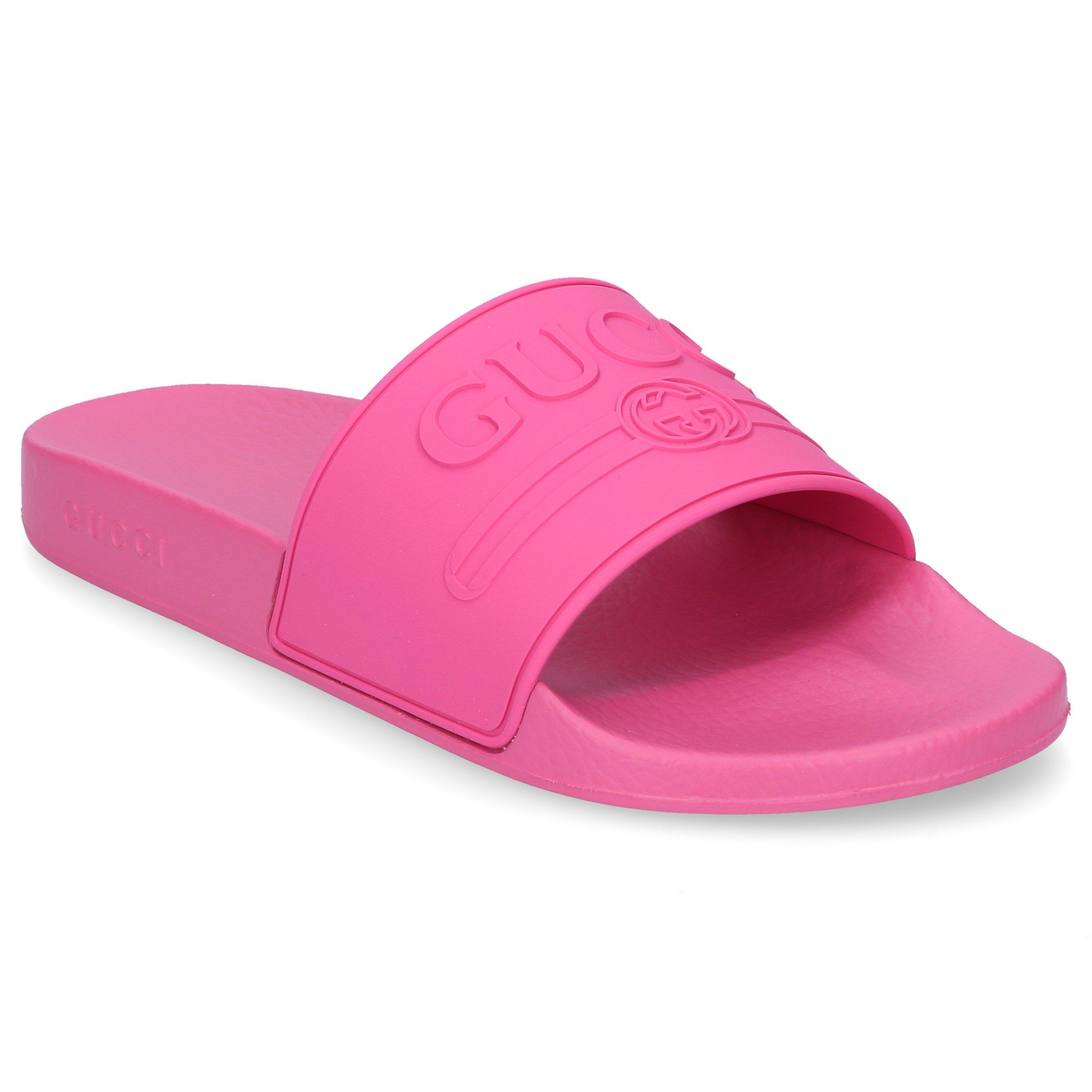 Gucci Logo Rubber Slide Sandal in Pink 