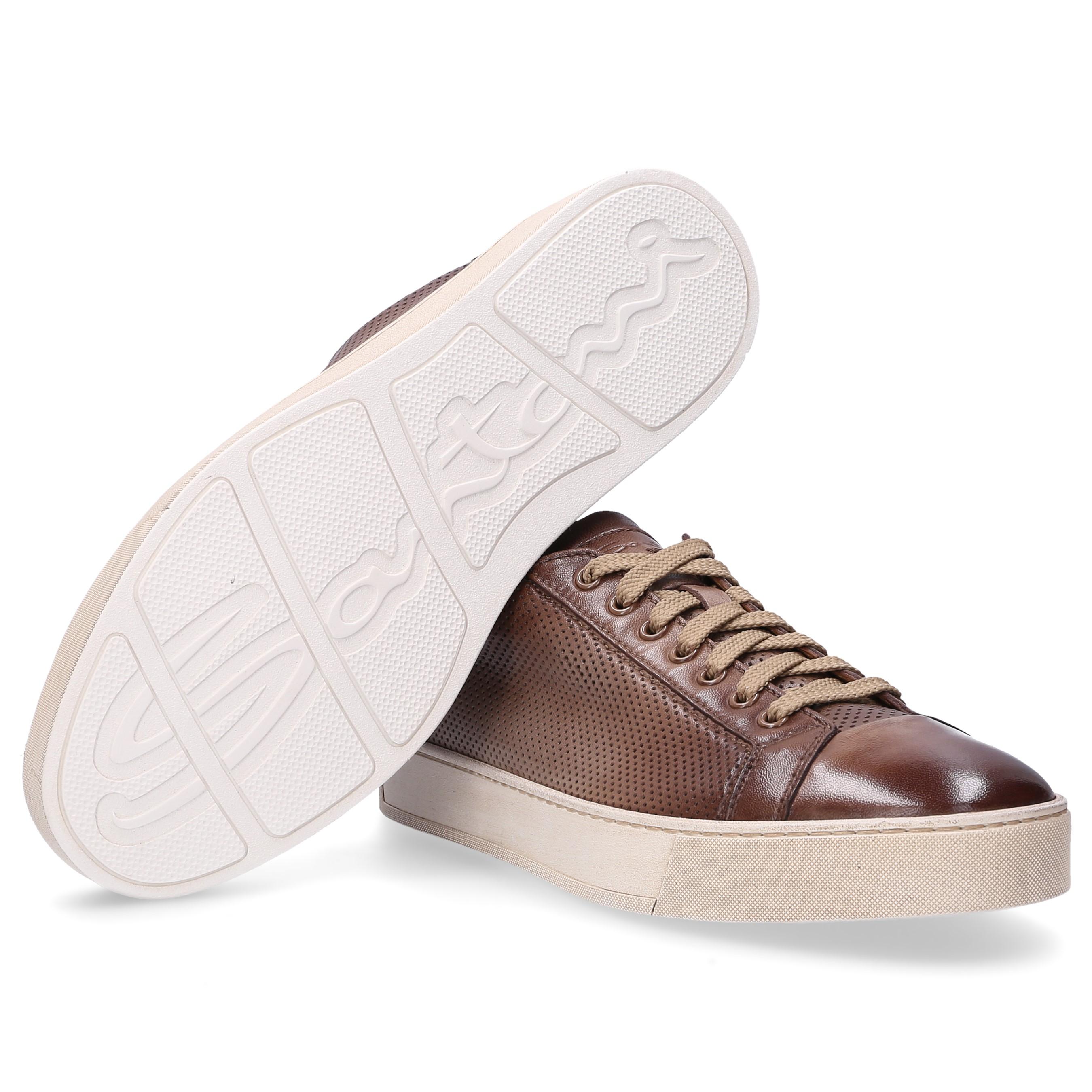 Santoni Leather Low-top Sneakers 21066 Calfskin Perforated Used Taupe ...