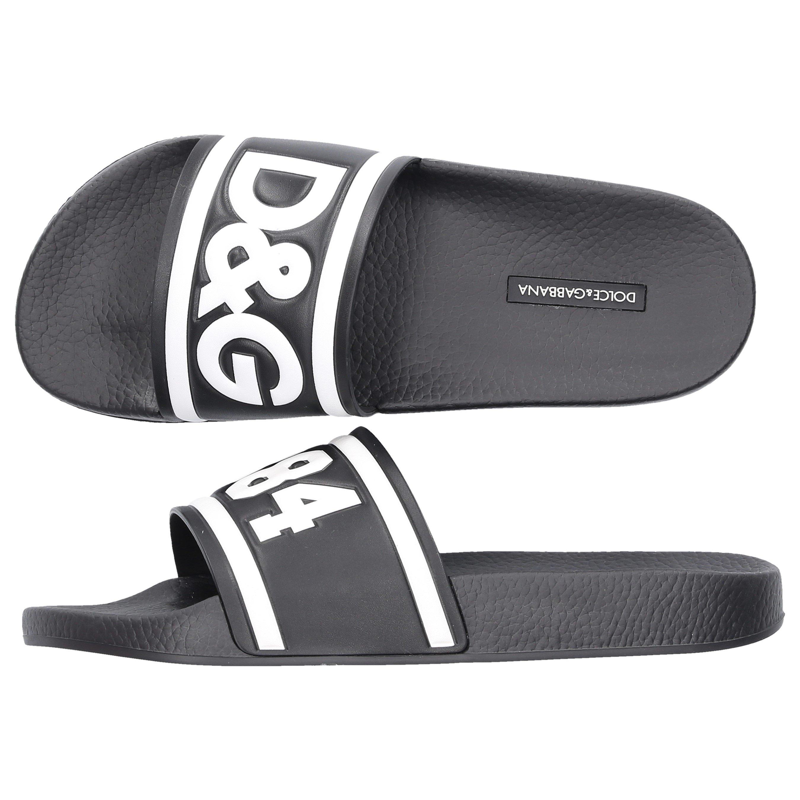 Dolce & Gabbana Rubber Logo Embossed Slides in Black for Men slides and flip flops Leather sandals Mens Shoes Sandals 