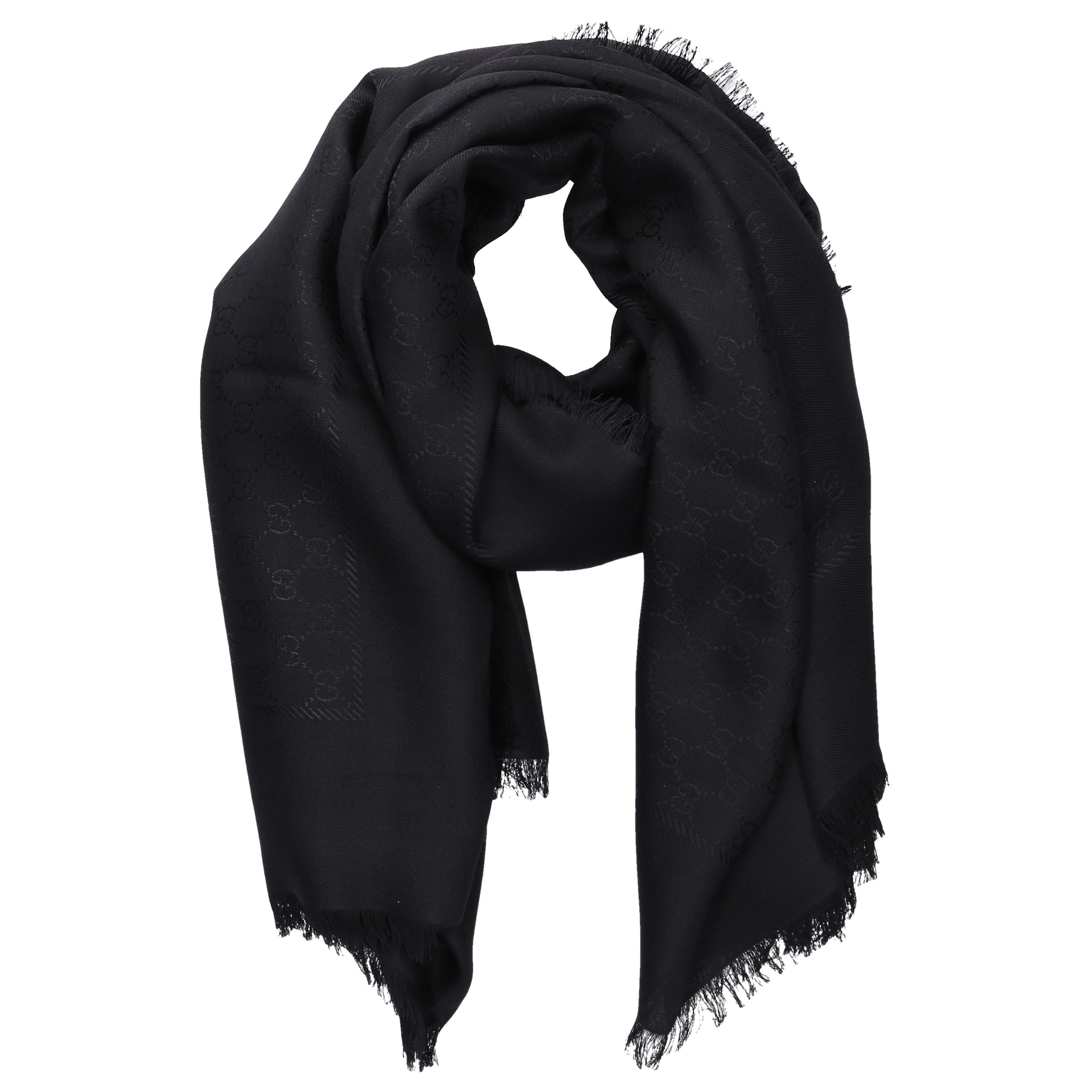 Gucci Women Scarf Ataria Wool Jacquard Silk Logo Black Lyst
