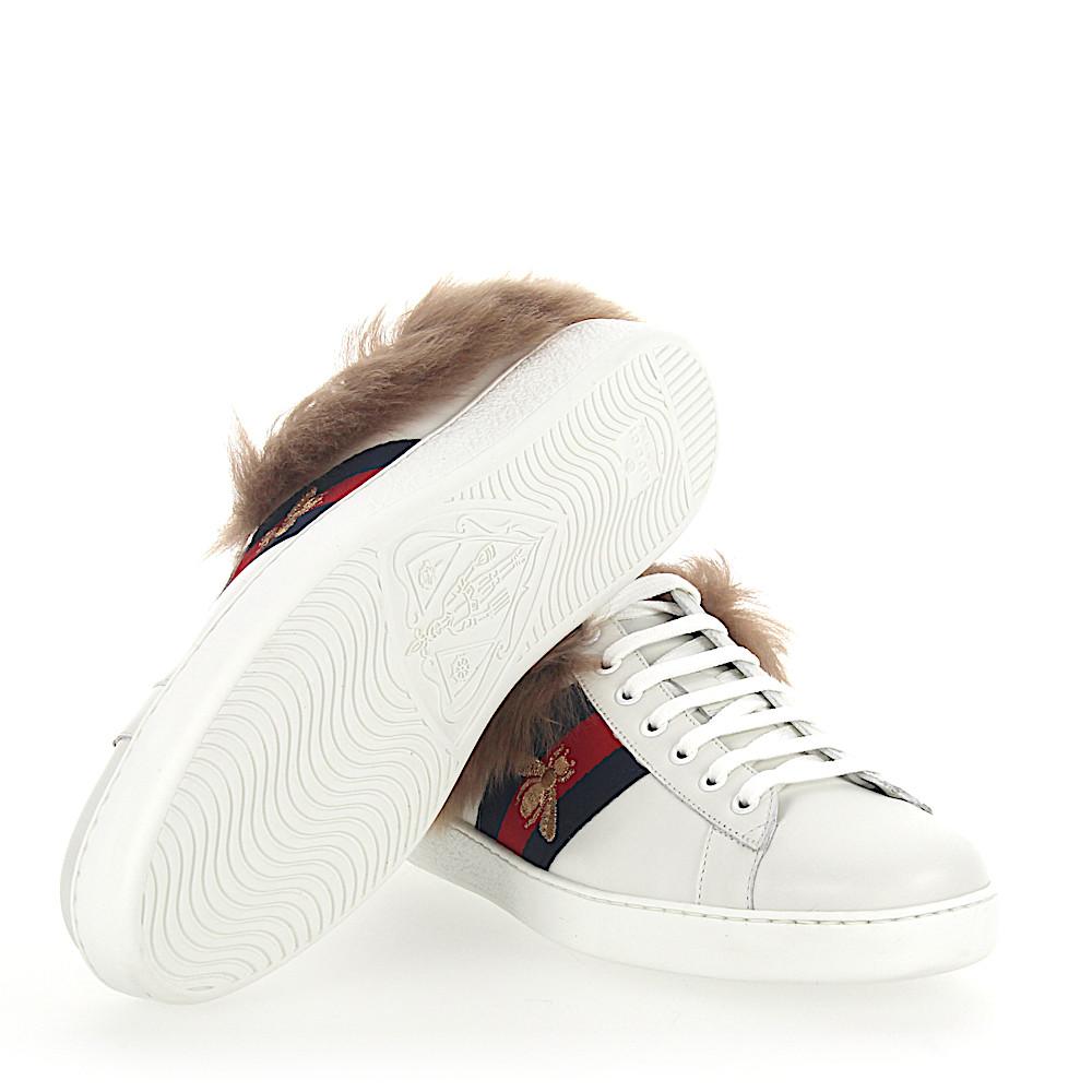Lyst Gucci Ace Sneakers Leather White Stripes Bees Gold