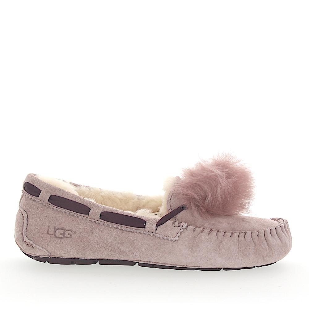 UGG House Moccasins Dakota Suede Pink Lamb Fur Pompom Lyst