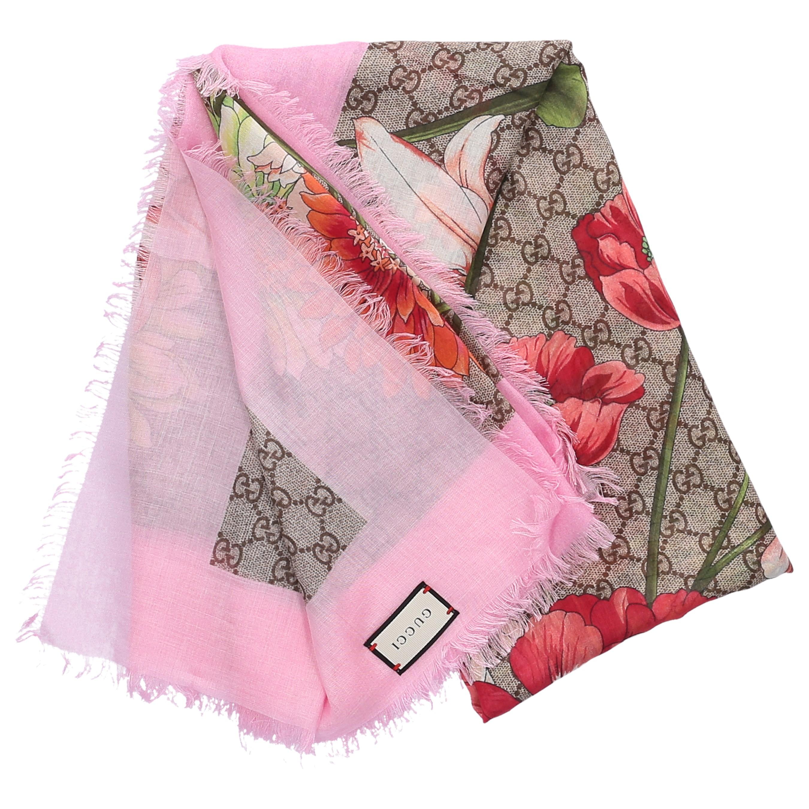 Gucci Schal 3G856 Baumwolle Logo Blumenmuster rosa beige in Pink | Lyst DE