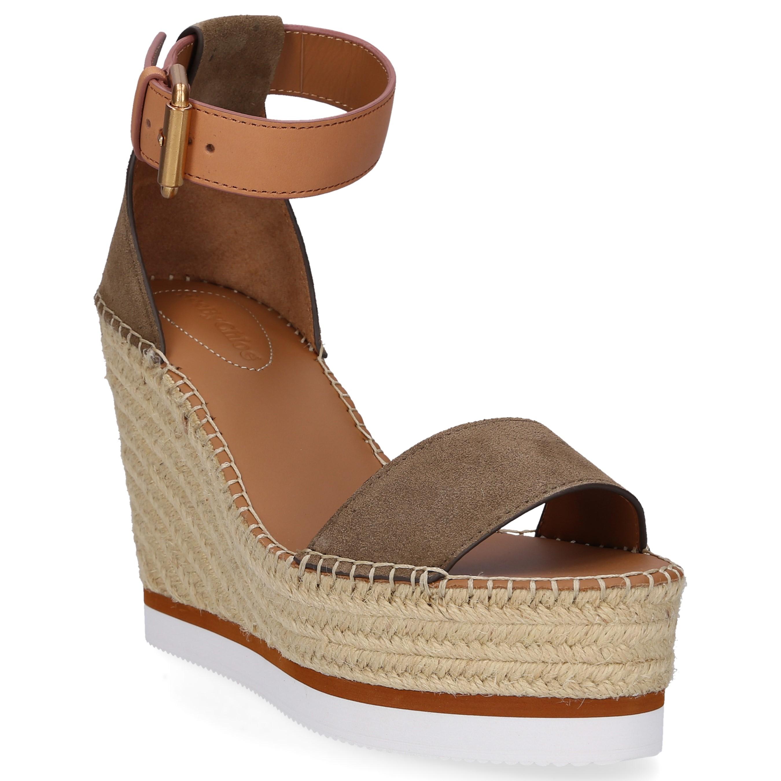 See By Chloé Suede Wedge Sandals Sb26152 in Green - Lyst