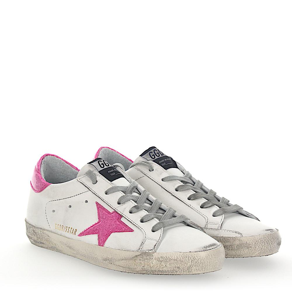 Golden Sneakers Superstar Leather White Star-patch Pink Glitter - Lyst