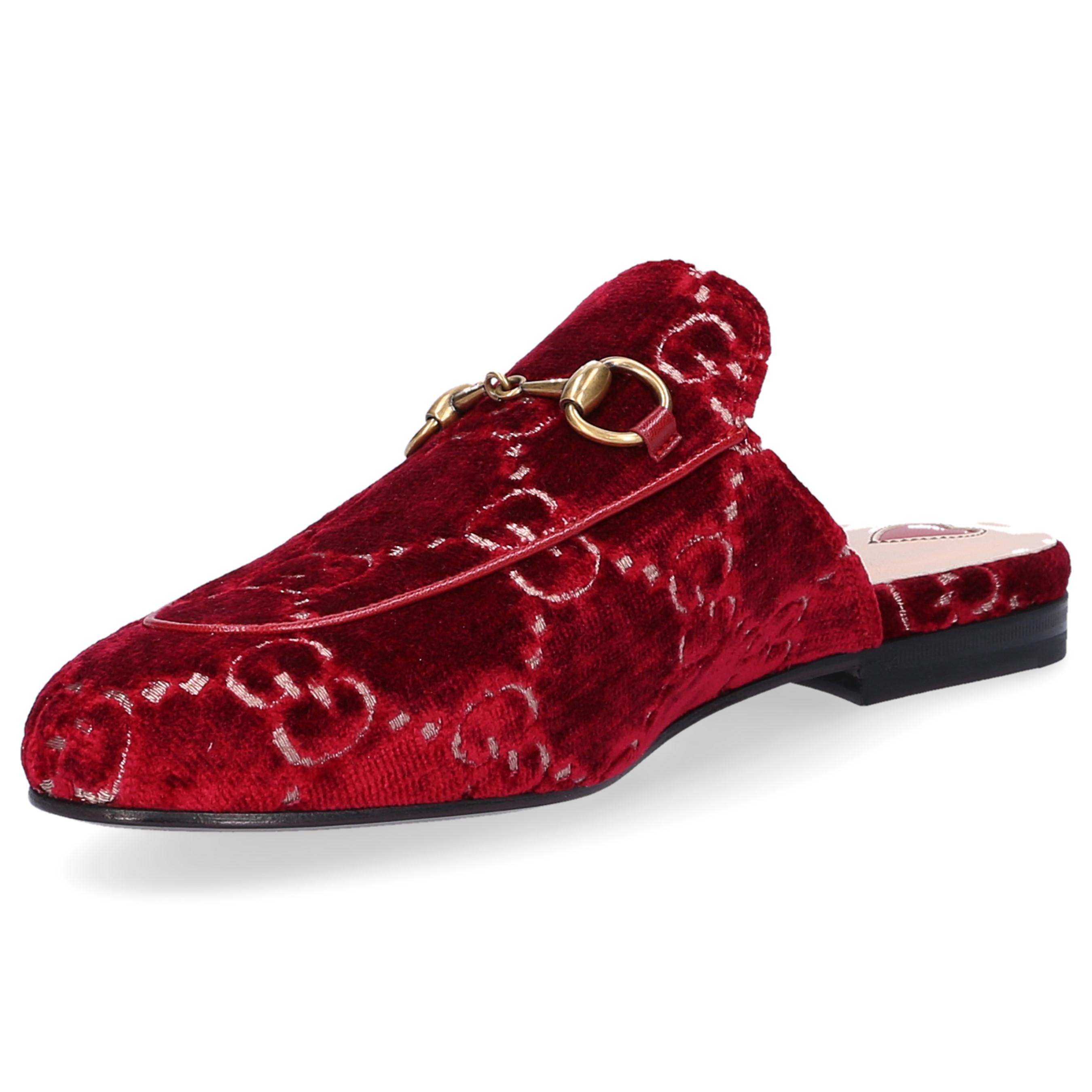 Gucci Slip On Shoes Princetown Velvet Horsebitdetail Red