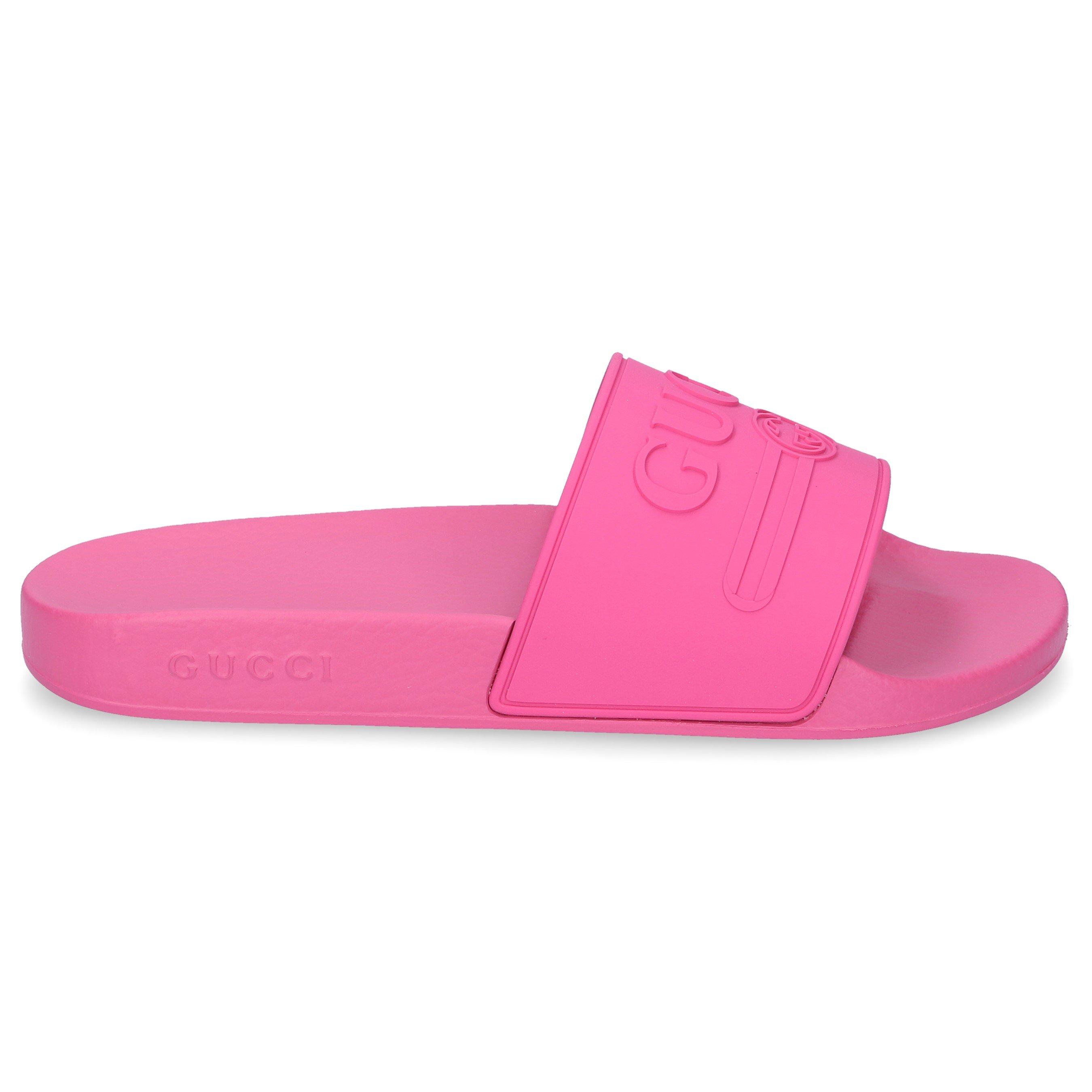 Gucci Logo Rubber Slide Sandal in Pink 