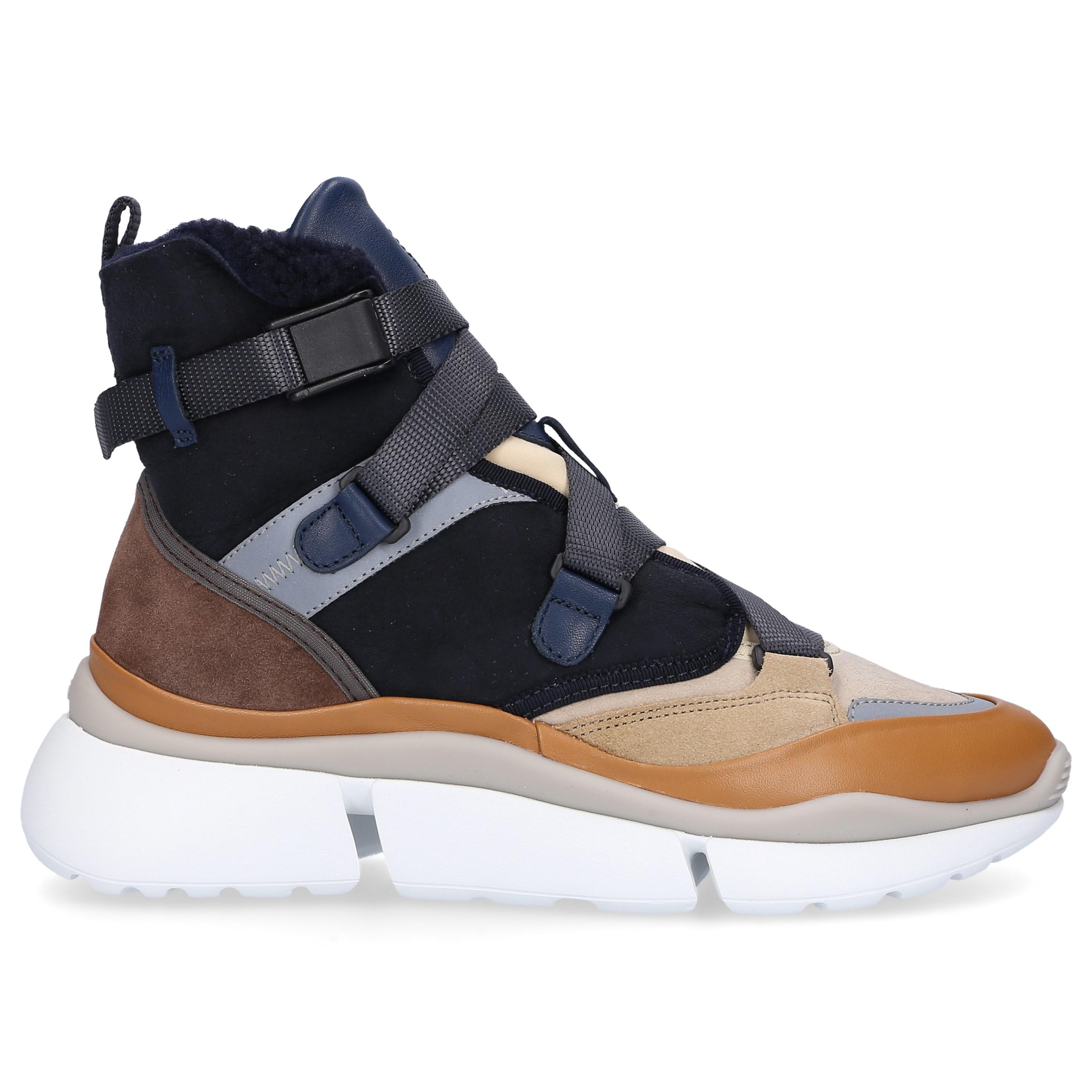 Chloé Leather High-top Sneakers Sonnie High in Beige,Blue (Blue) - Lyst