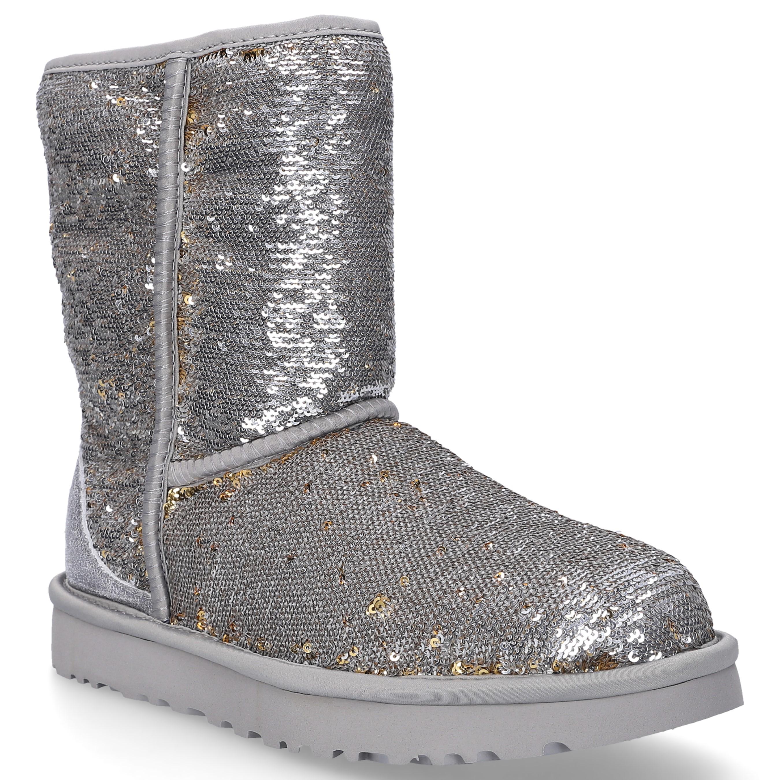 UGG Leather W Classic Short Sequin Silver in Metallic - Save 48% | Lyst