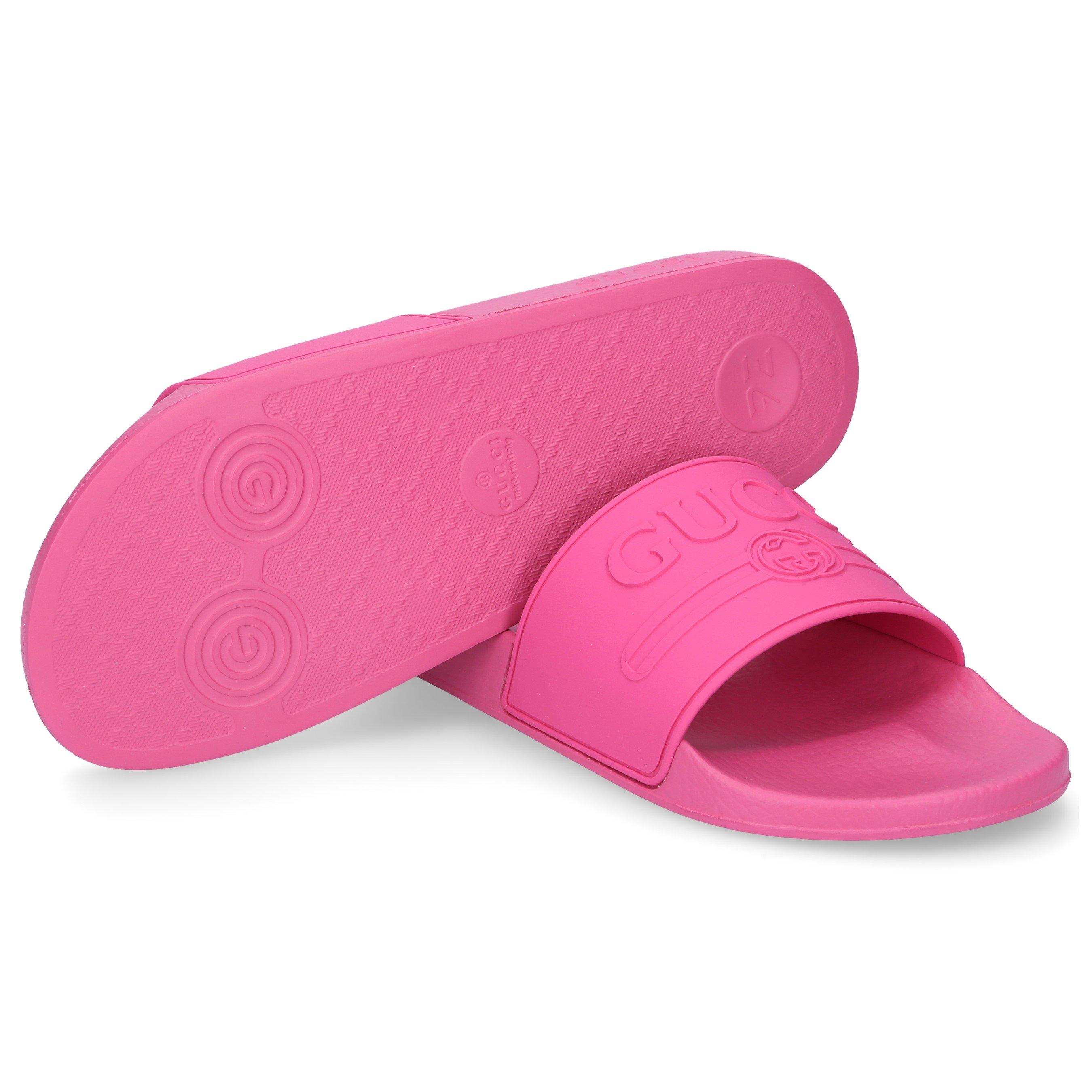Gucci Logo Rubber Slide Sandal in Pink 