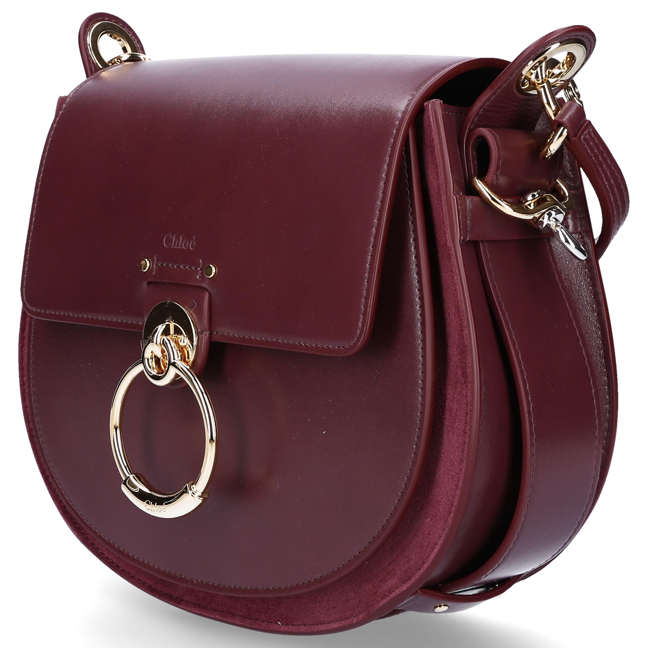 Chloé Women Handbag Tess L Leather Suede Logo Bordeaux in Red | Lyst