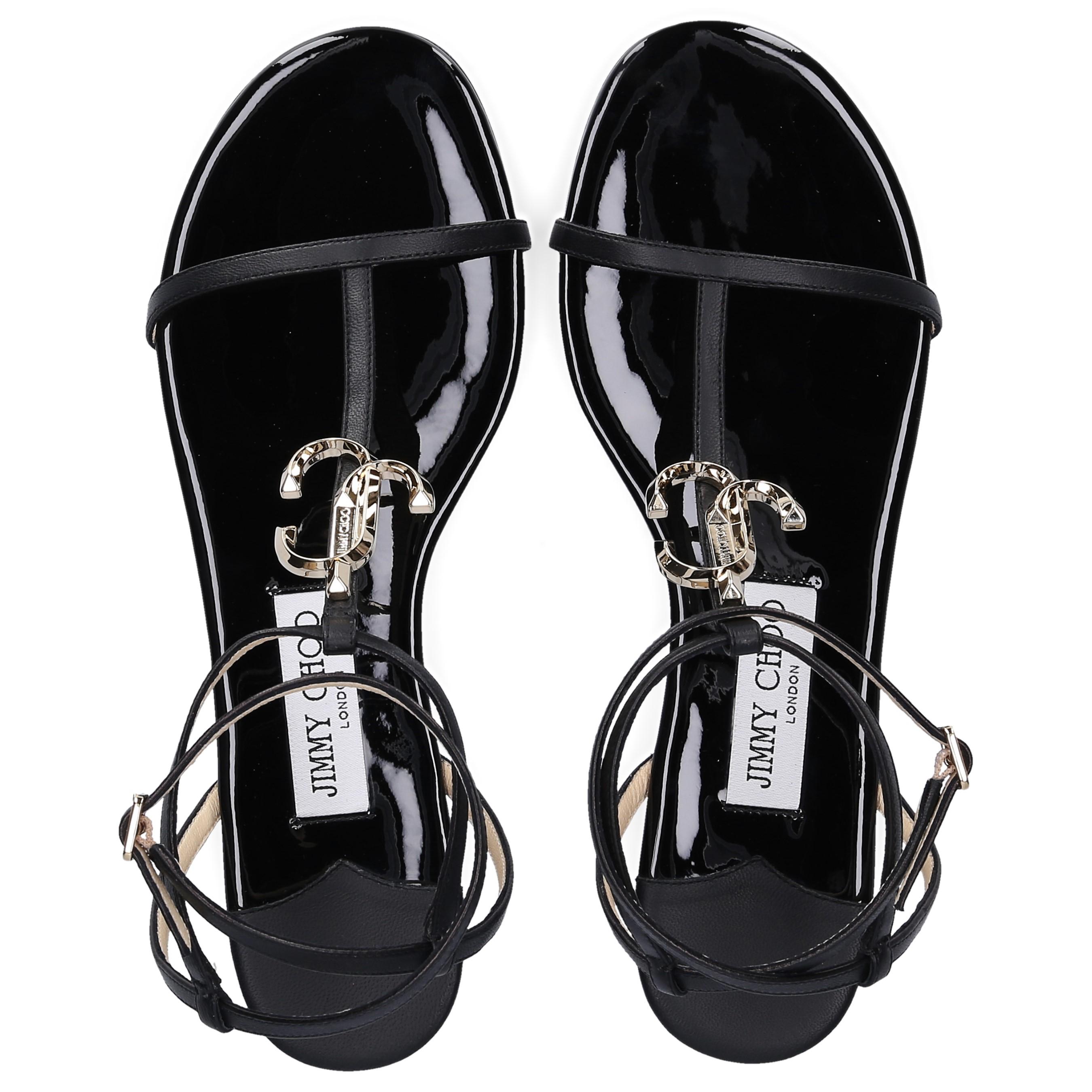 Jimmy Choo Leather Strappy Sandals Alodie Flat in Black - Lyst