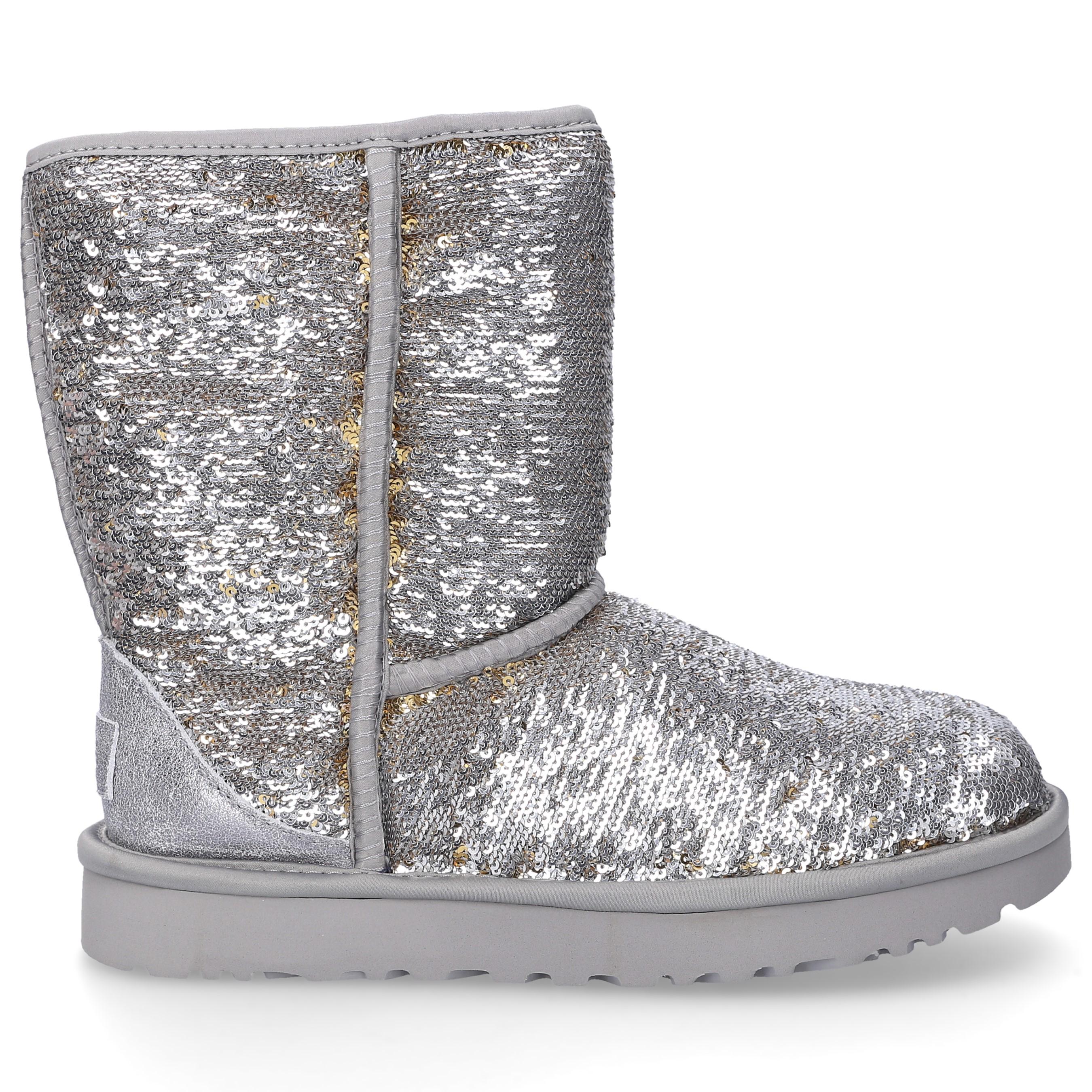 UGG Leather W Classic Short Sequin Silver in Metallic | Lyst
