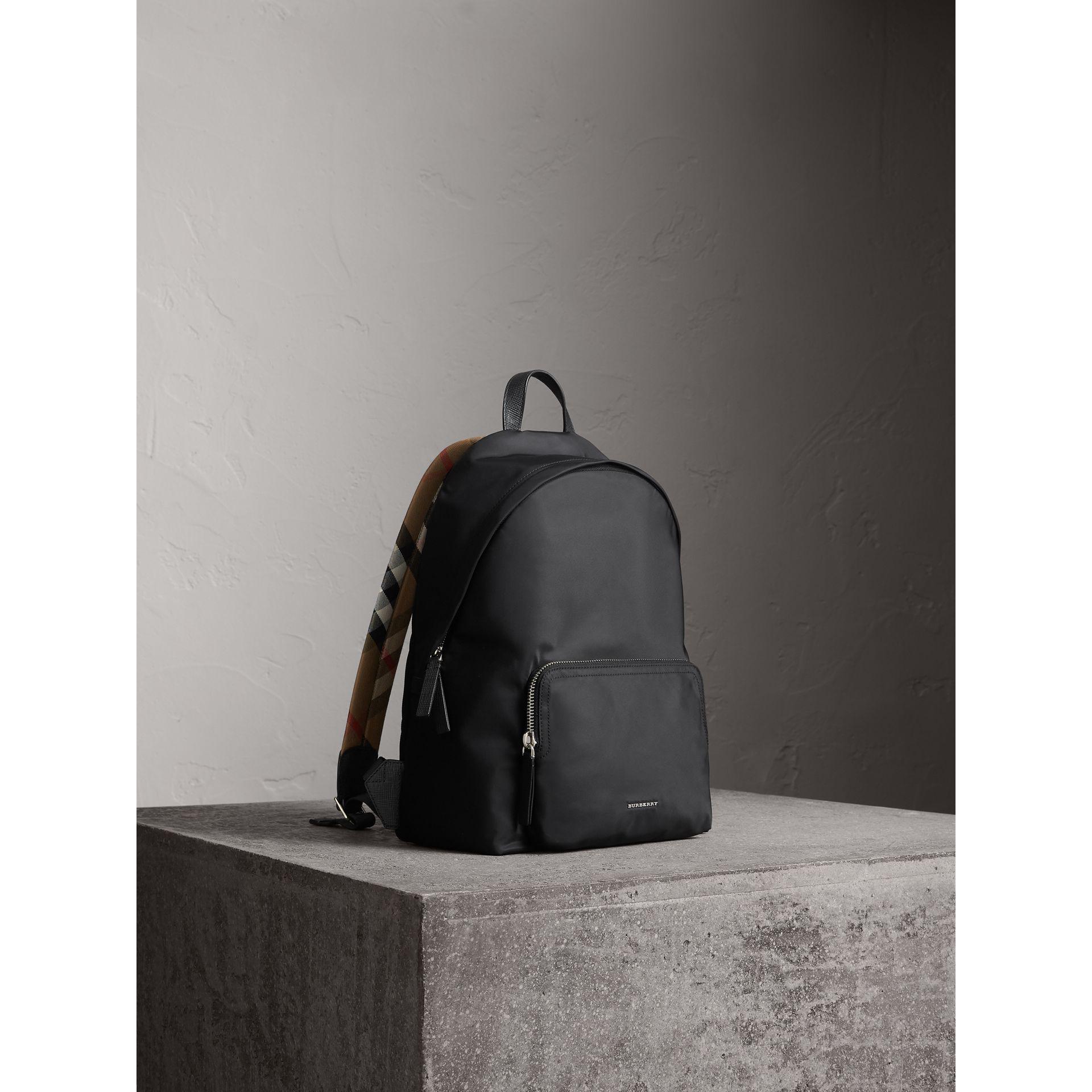 leather and nylon backpack
