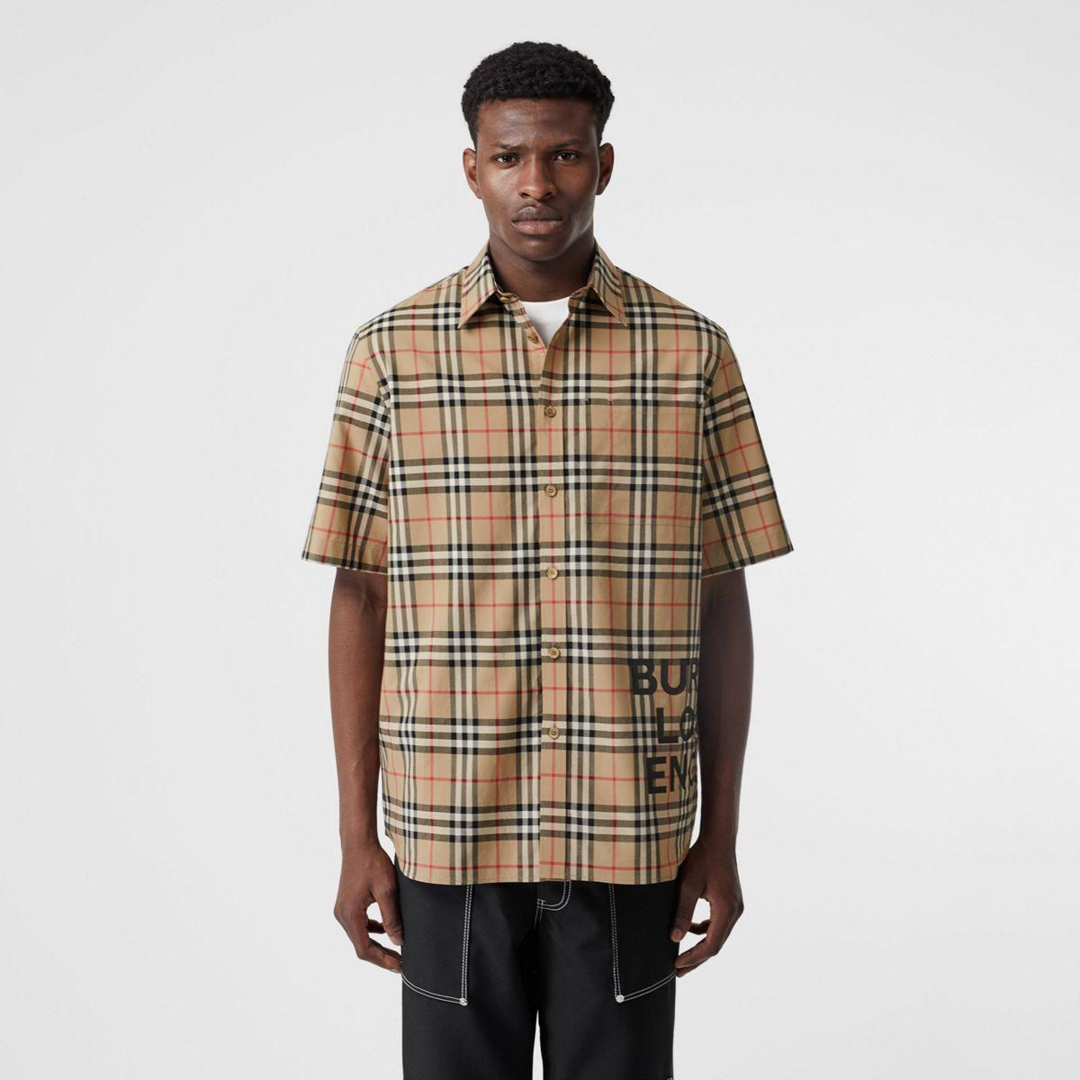 Burberry Short-sleeve Vintage Check Cotton Oversized Shirt in Beige  (Natural) for Men | Lyst