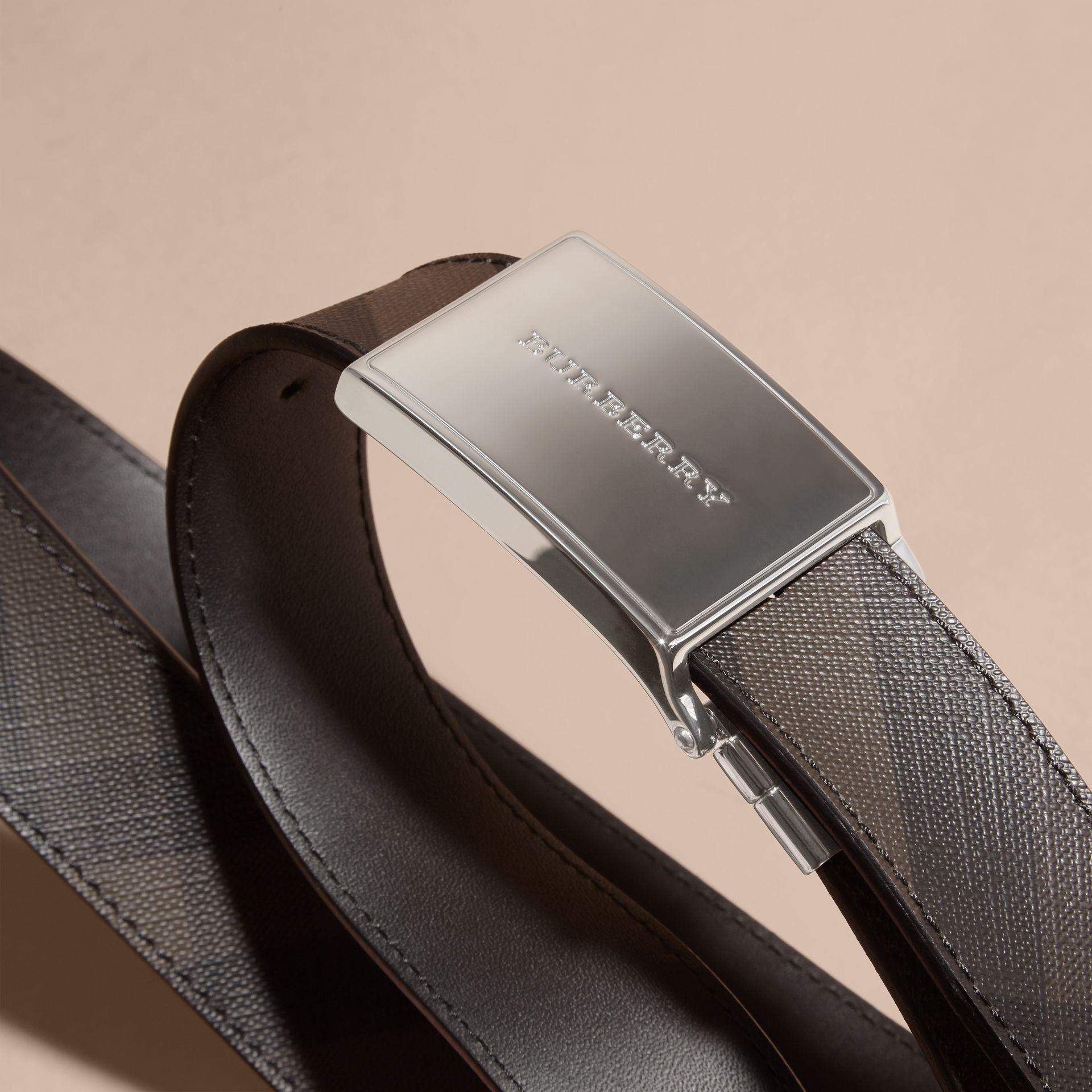 reversible london check and leather belt