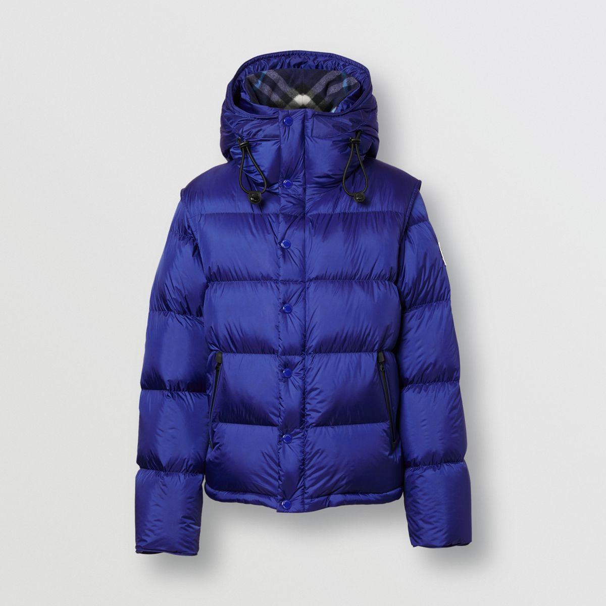 Burberry Synthetic Detachable Sleeve Hooded Puffer Jacket in Dark