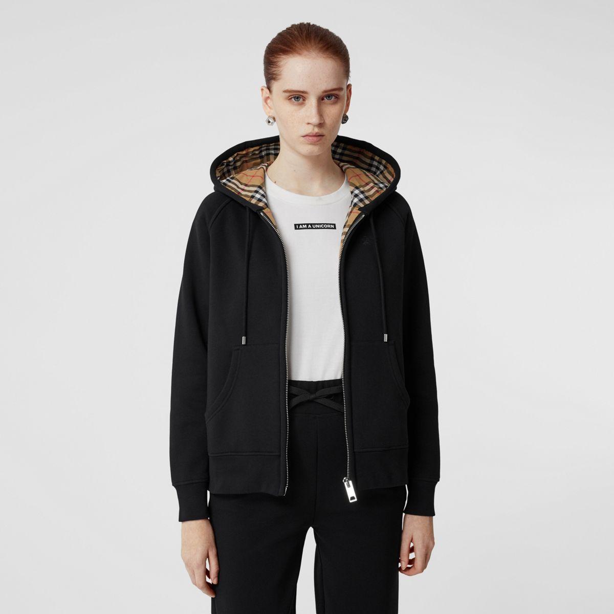 burberry vintage check detail jersey hooded top