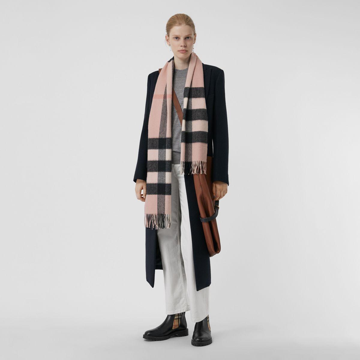 Burberry The Large Classic Cashmere Scarf In Check Rose | Lyst