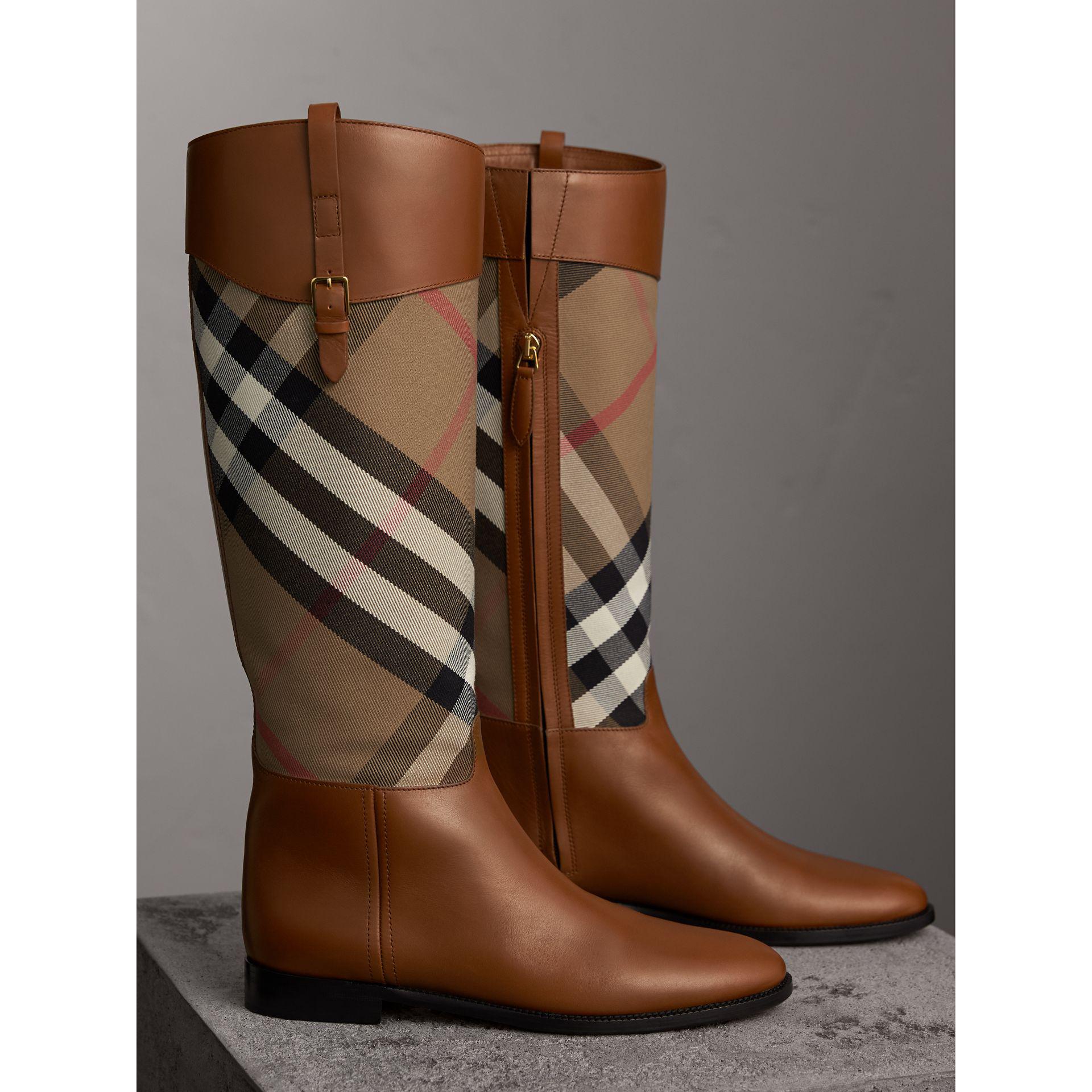 Burberry House Check and Leather Riding Boots | Lyst