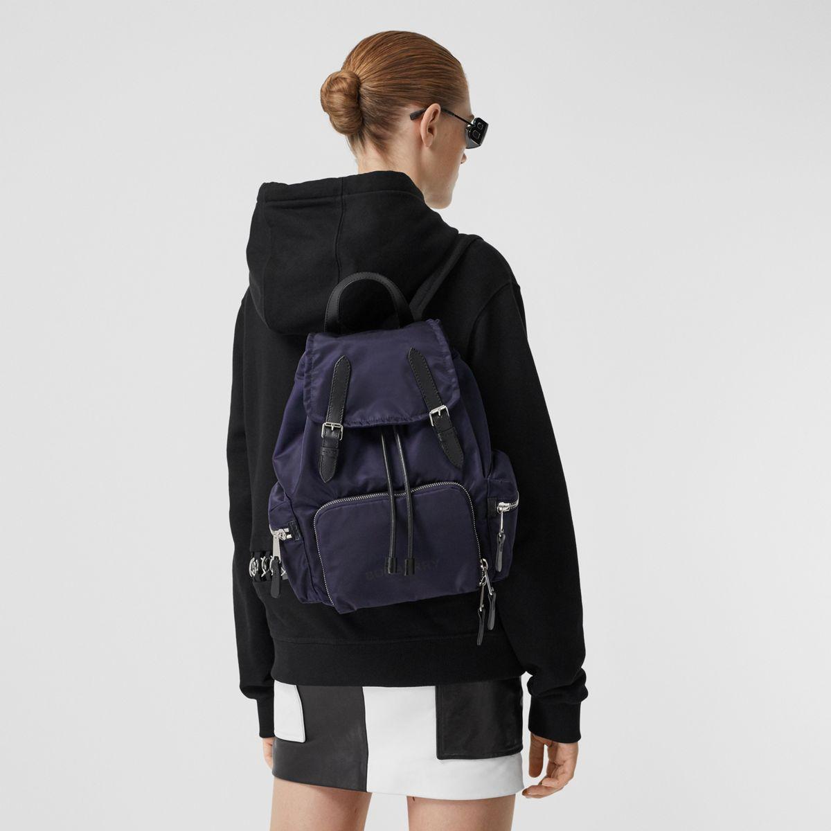 Burberry Leather Medium Logo-print Nylon Backpack in Navy Blue (Blue) | Lyst