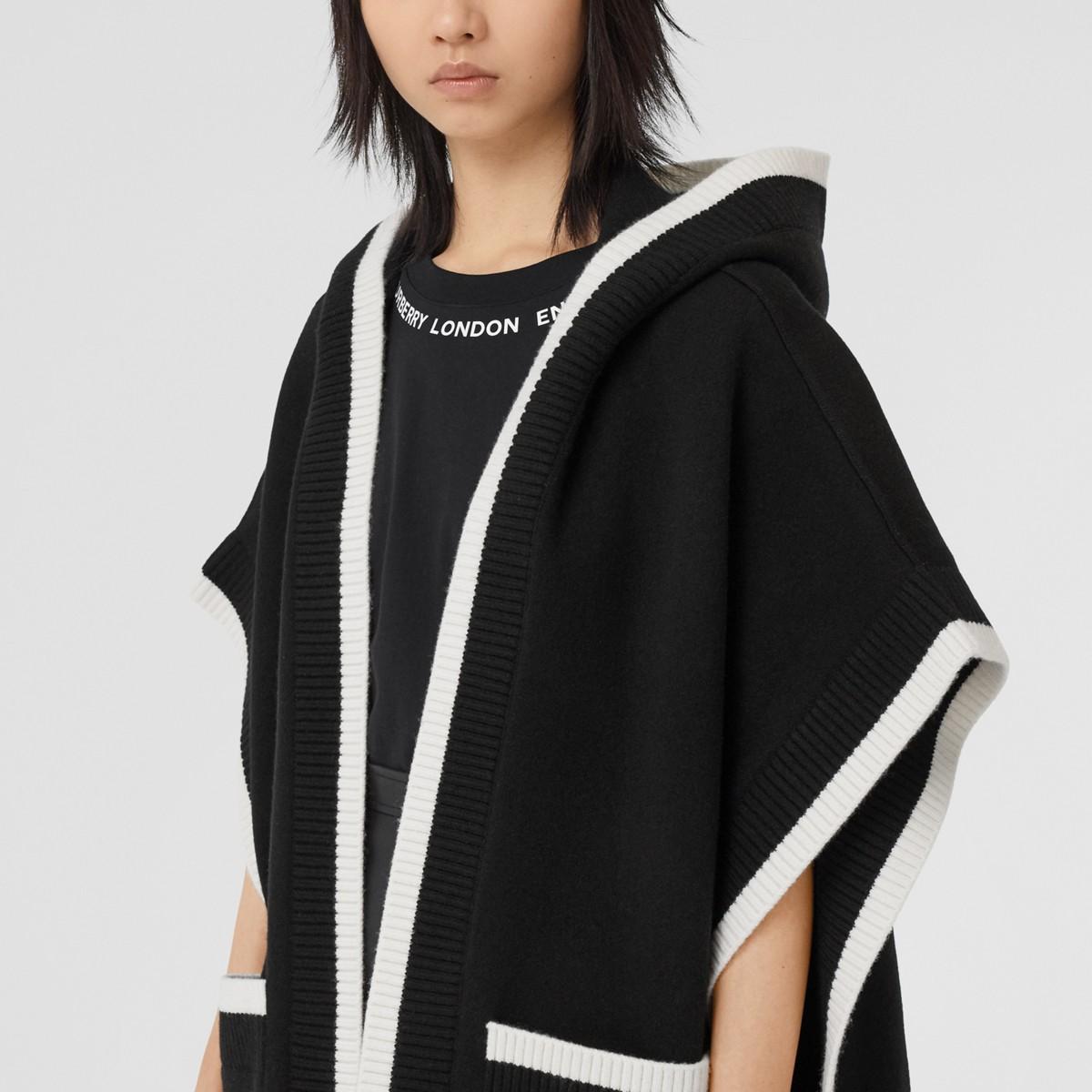 Burberry Logo Graphic Wool Cashmere Jacquard Hooded Cape in Black | Lyst