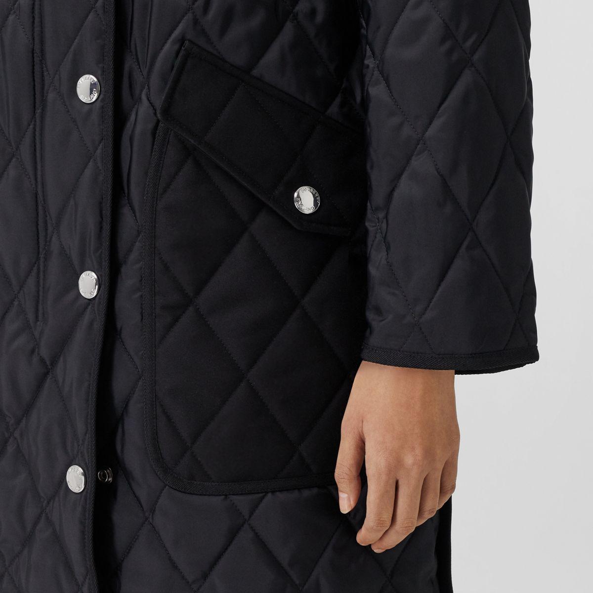 diamond quilted thermoregulated hooded coat