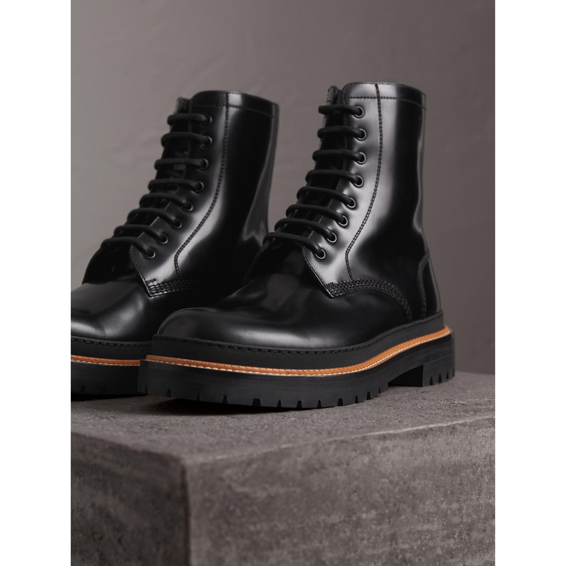 Burberry Laceup Polished Leather Boots in Black for Men Lyst