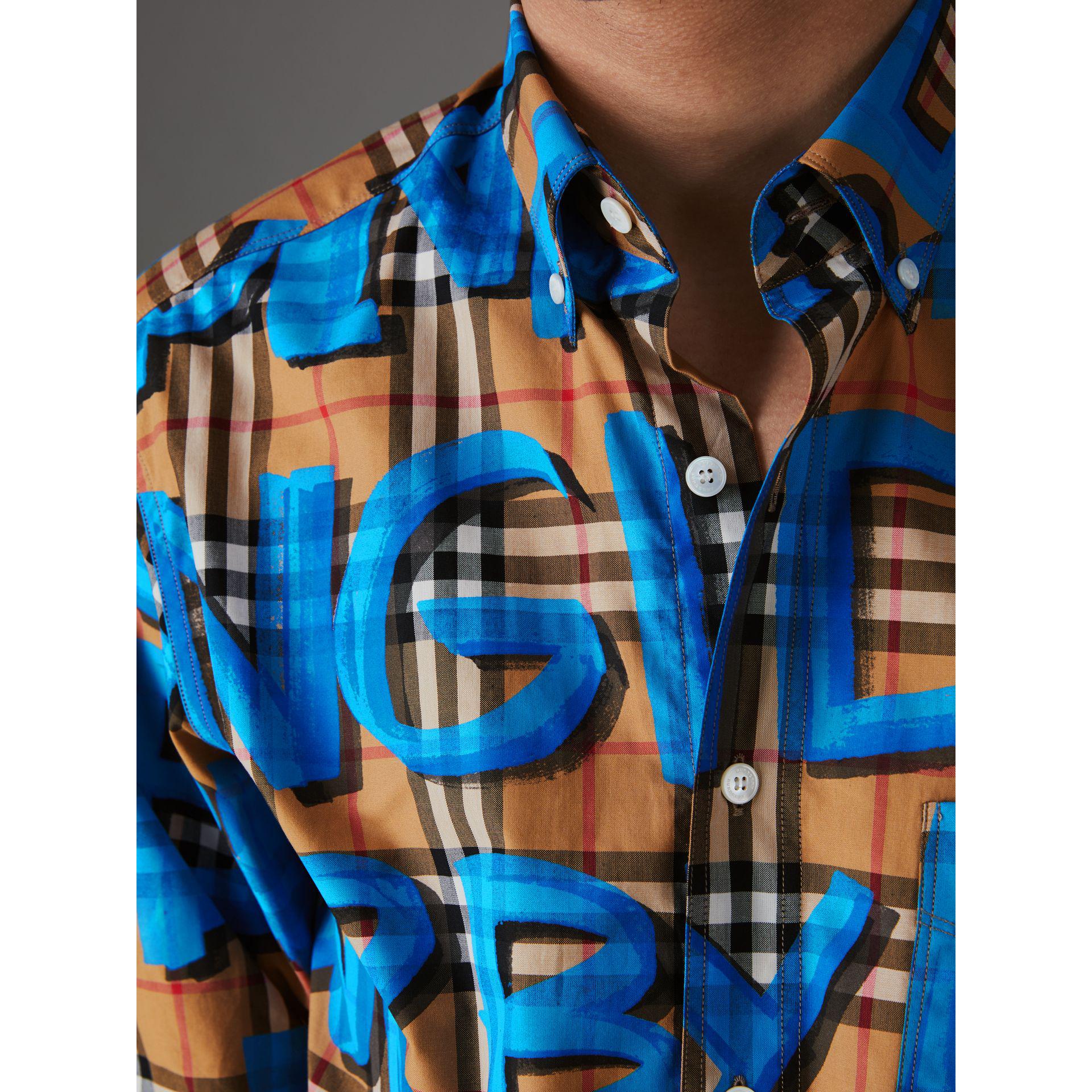 Burberry Graffiti Print Vintage Check Shirt in Blue for Men | Lyst