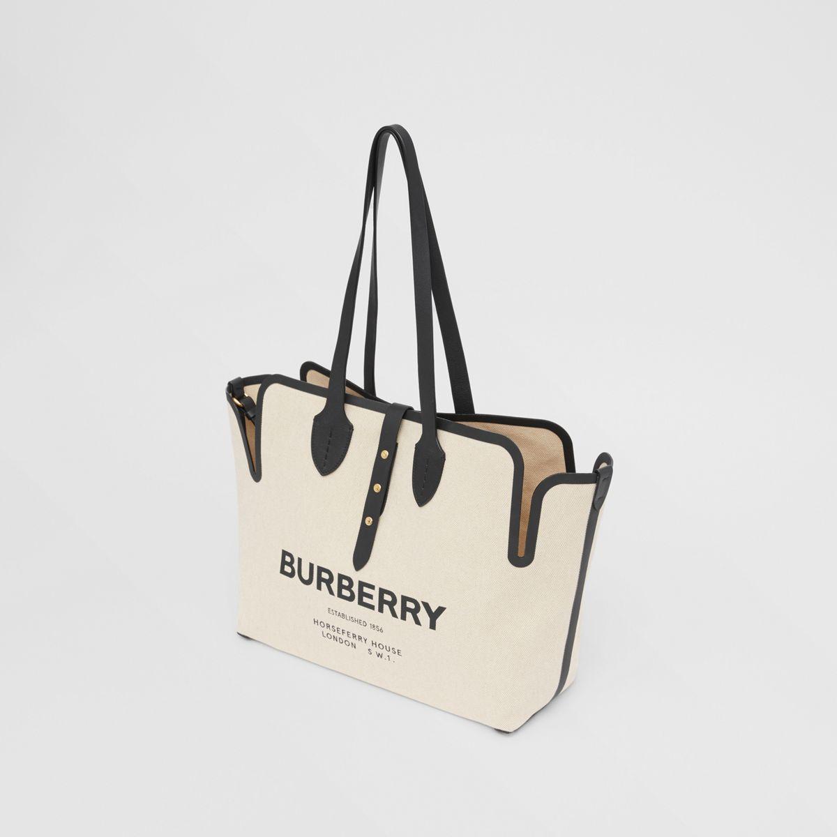 Burberry Medium Soft Canvas Leather Belt Tote in Black Lyst UK