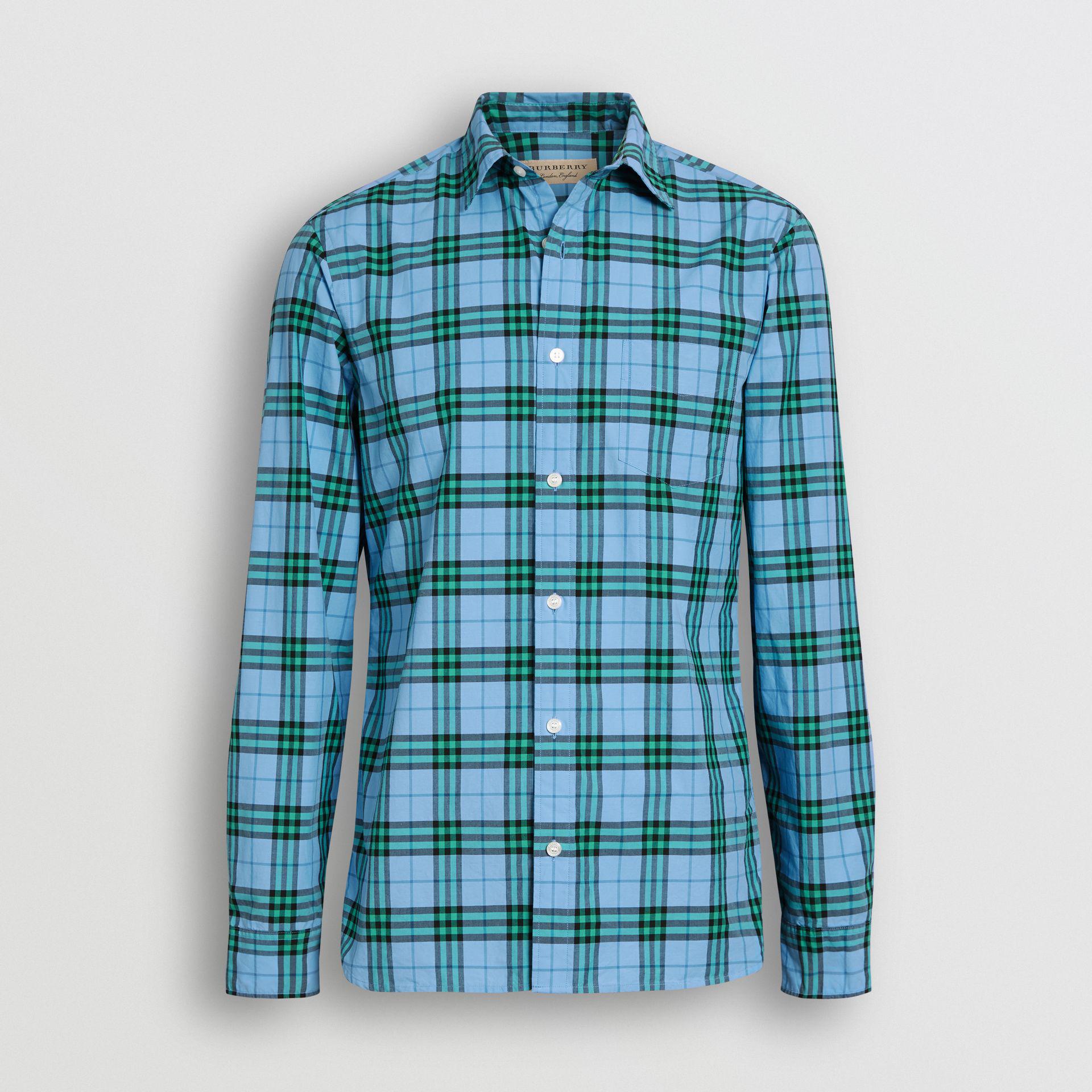 Burberry Check Cotton Shirt in Blue Topaz (Blue) for Men - Lyst