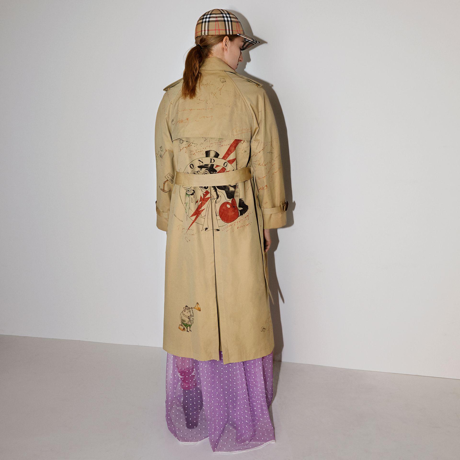 Sketch Print Tropical Gabardine Trench Coat