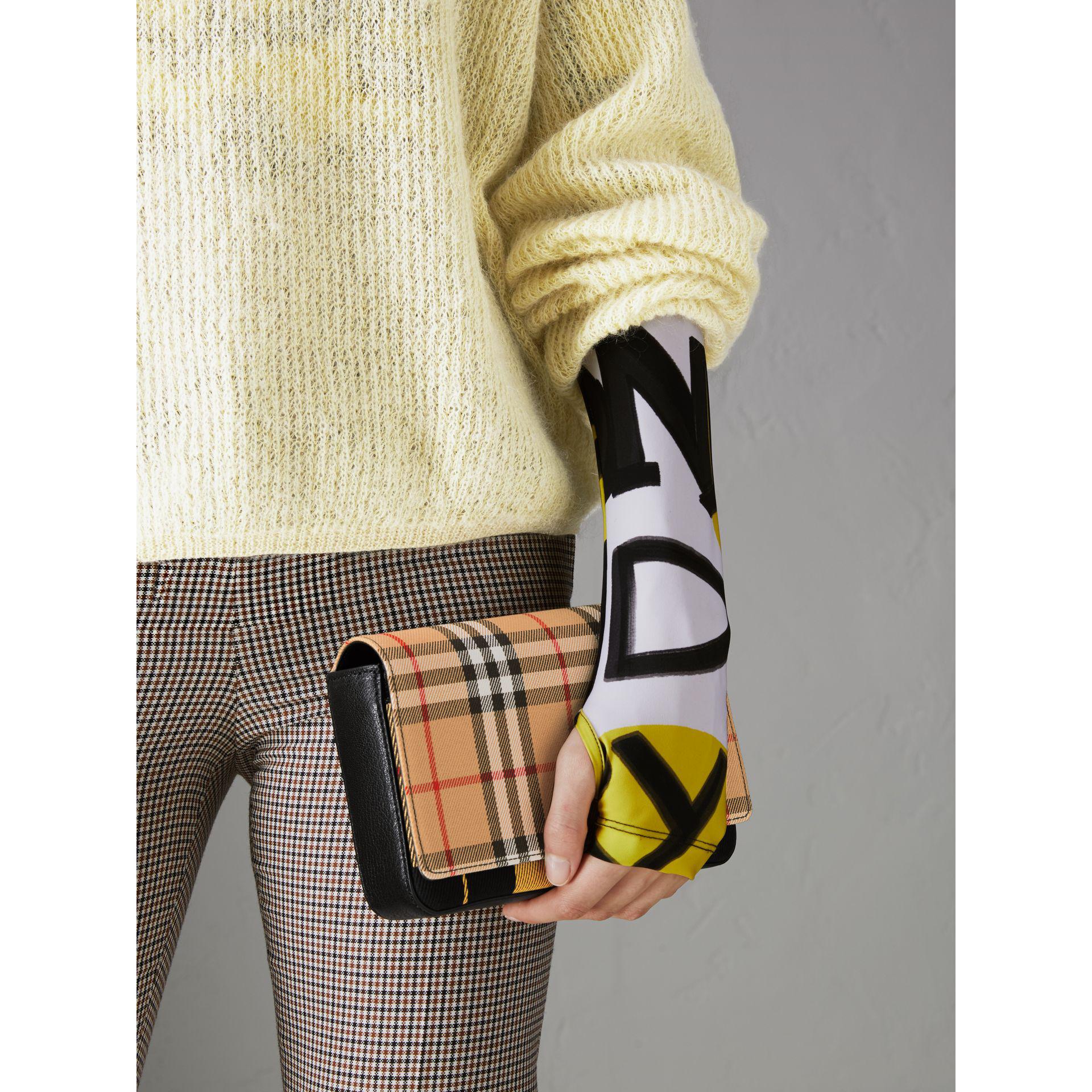 vintage check and leather wallet with detachable strap