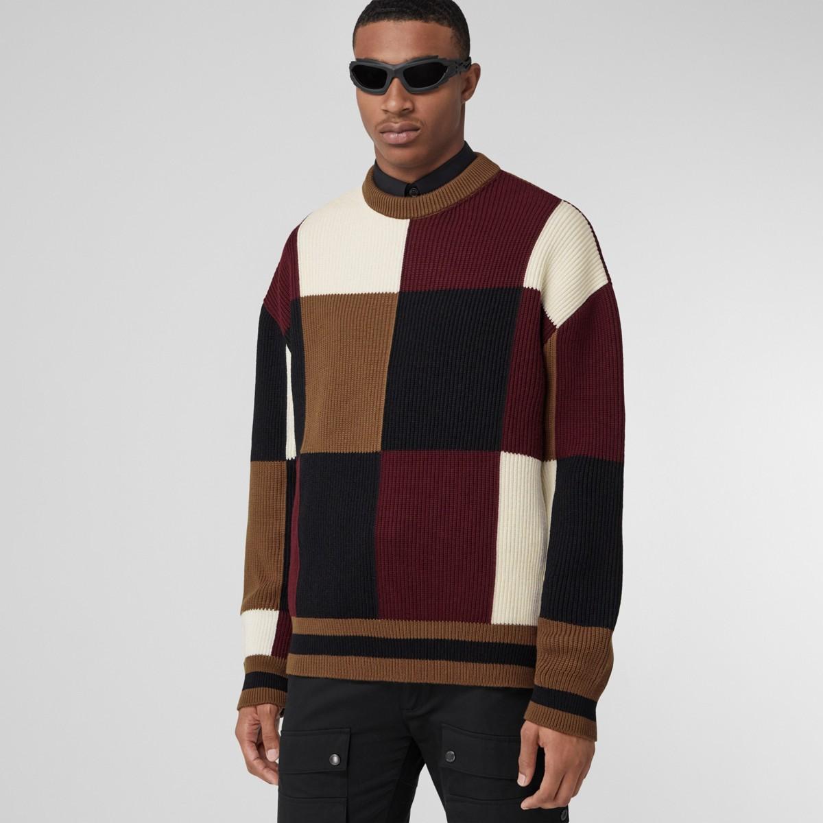 Burberry Patchwork Wool Cotton Oversized Sweater in Black for Men | Lyst