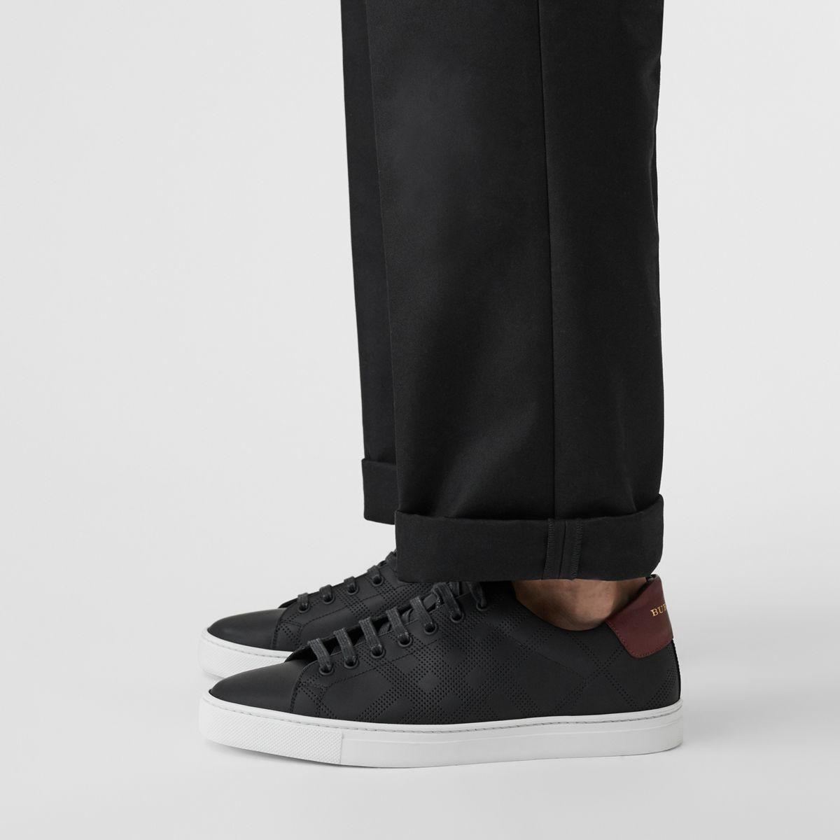 Perforated Leather Sneakers in Black for Men - Lyst