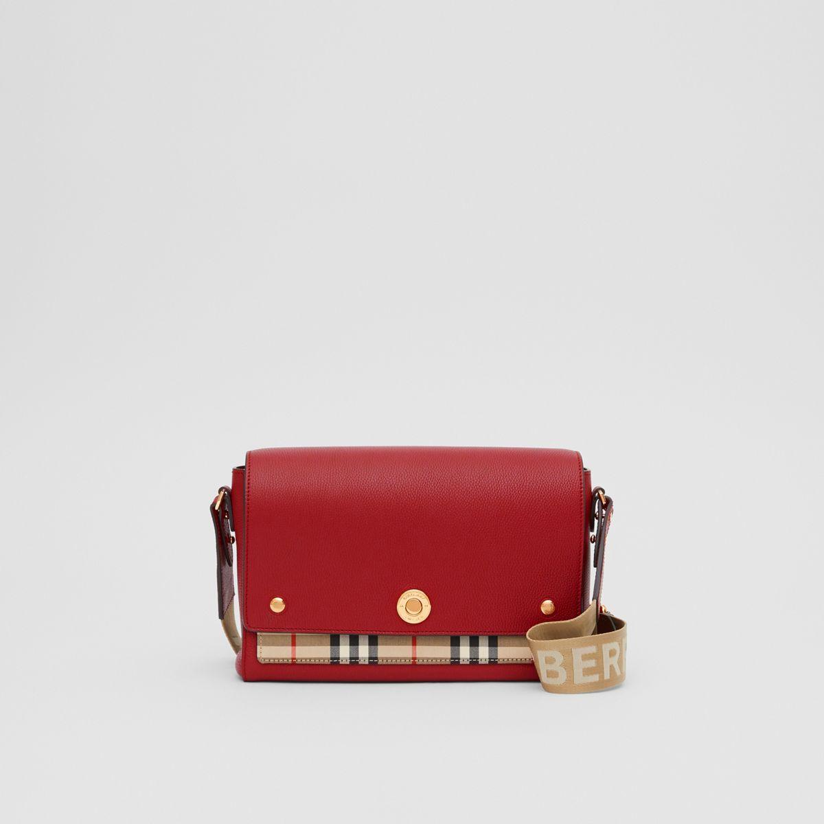 Leather and vintage top check note crossbody bag