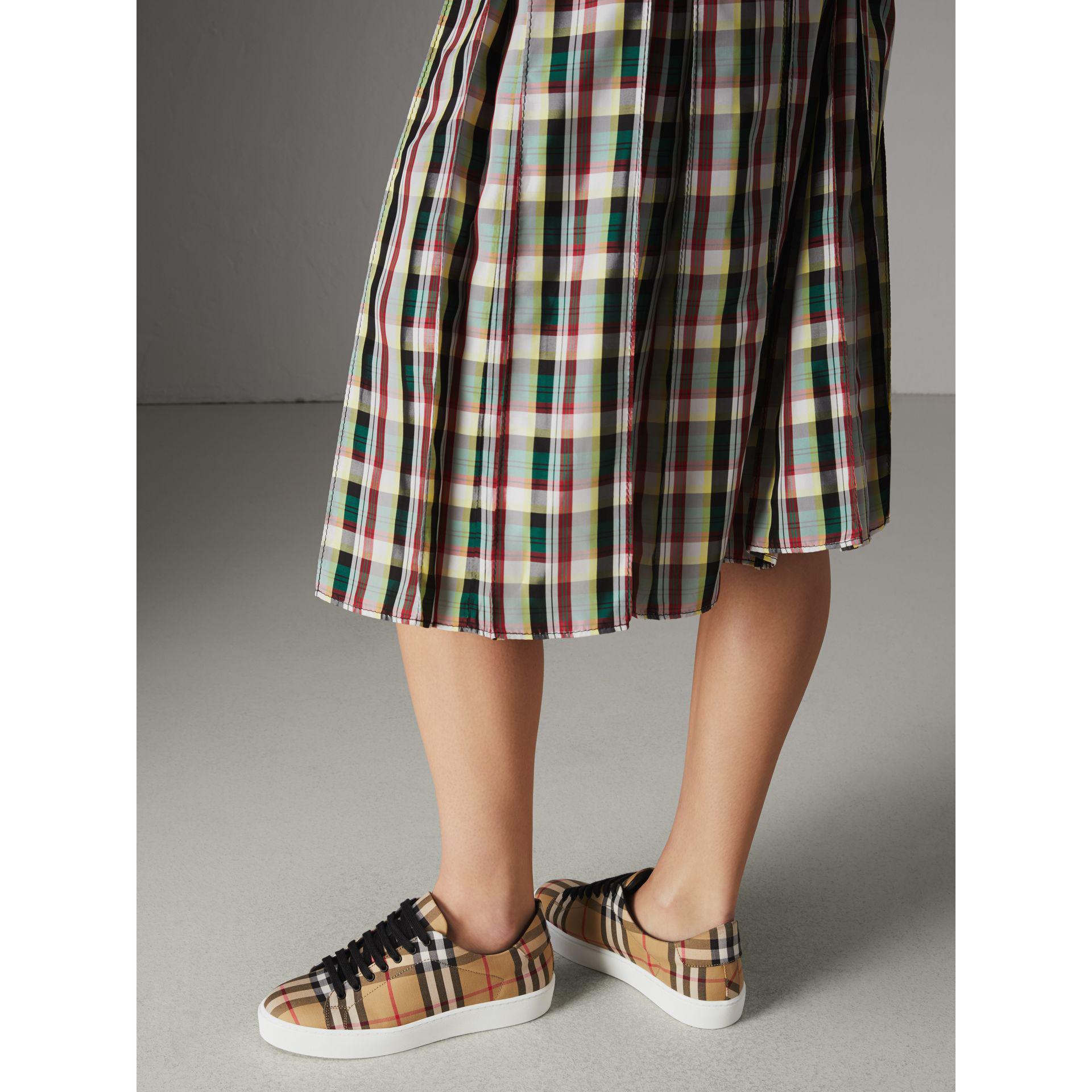 vintage check and leather sneakers