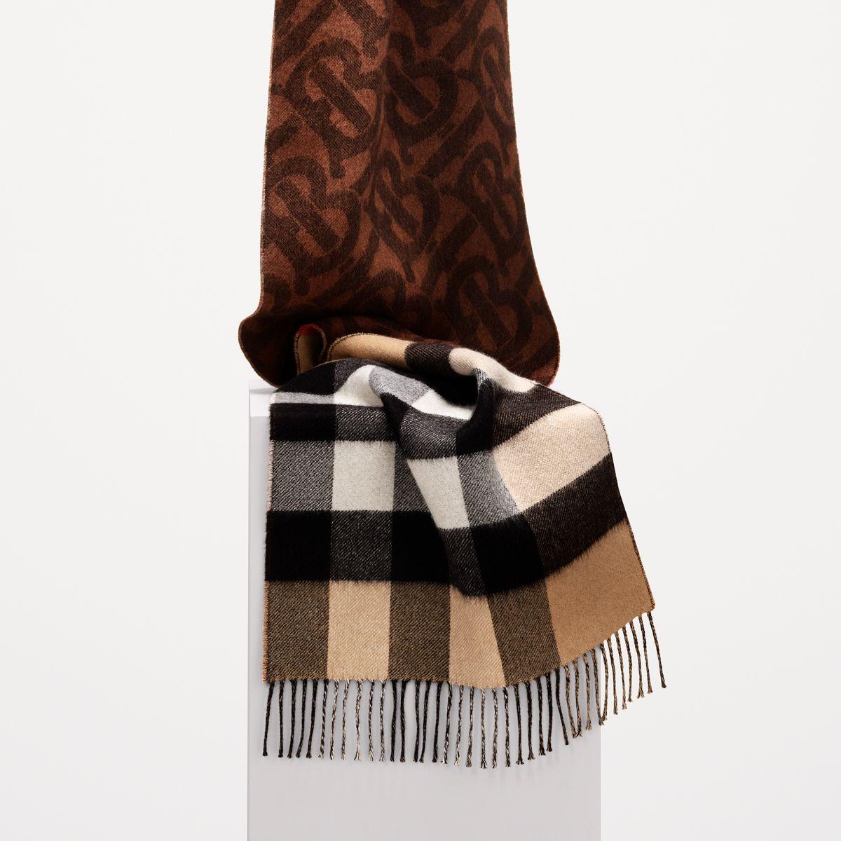 Burberry Reversible Check And Monogram Cashmere Scarf in Dark 