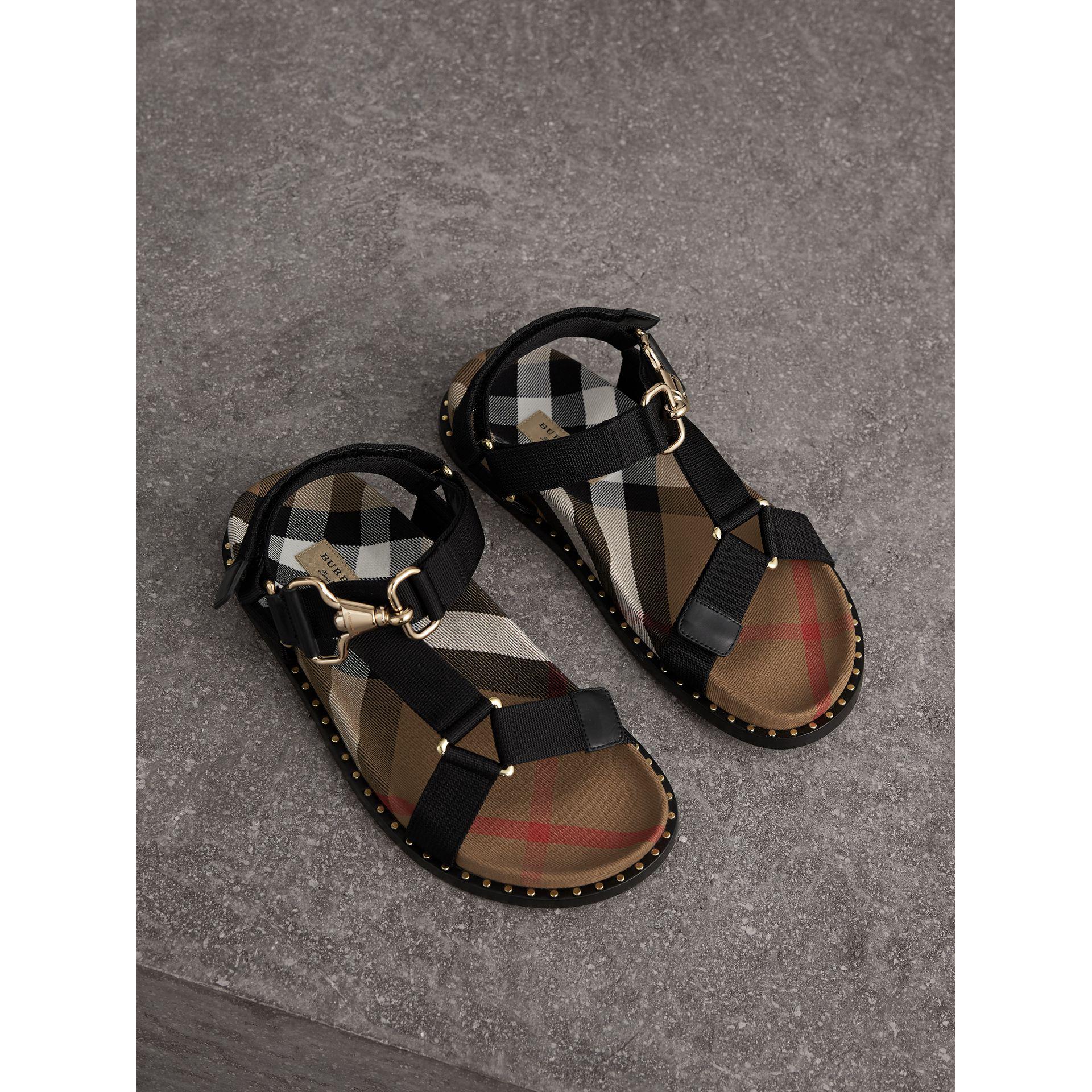 Burberry House Check Strappy Sandals With Hardware Detail in Black | Lyst