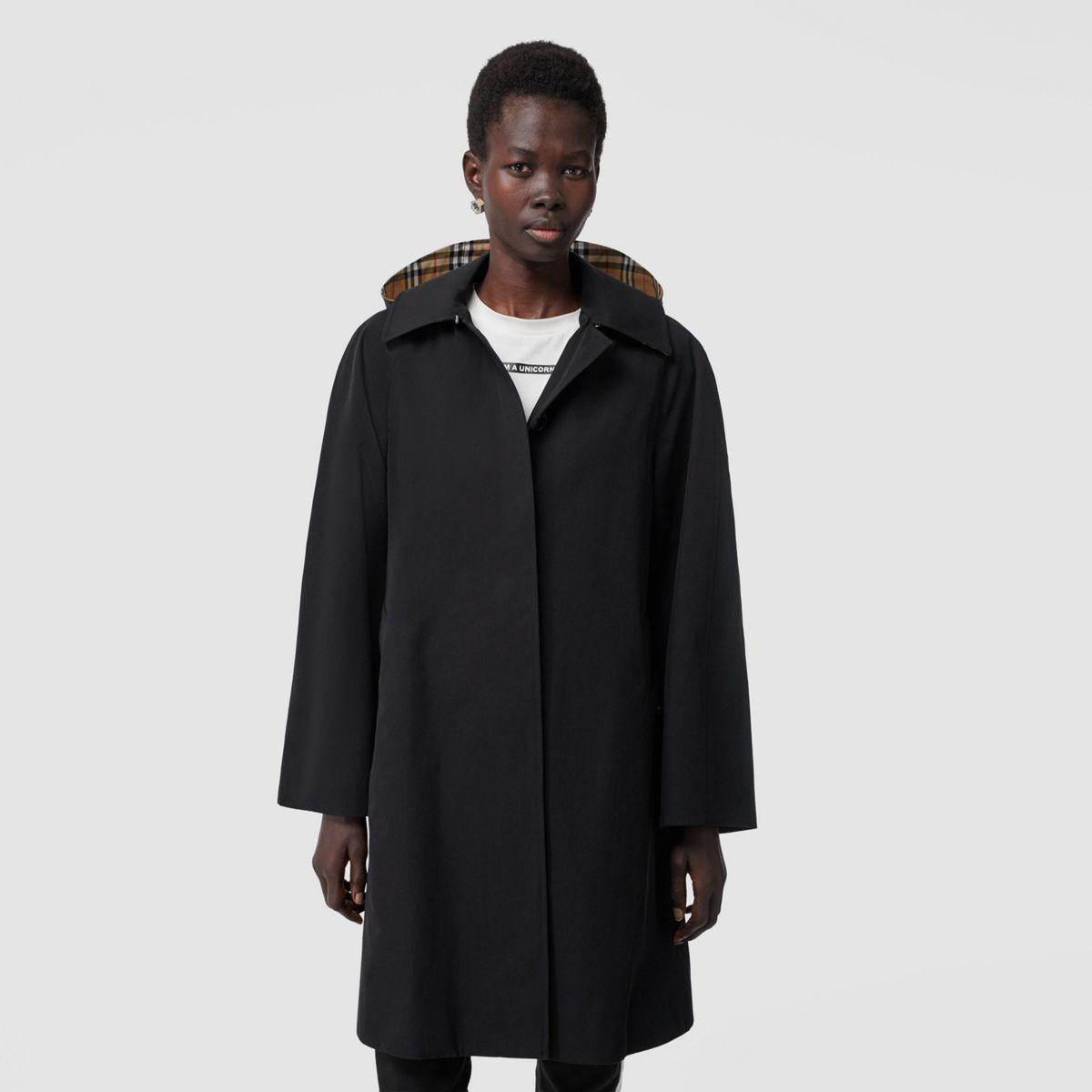 Burberry Cotton Detachable Hood Tropical Gabardine Swing Coat in Black -  Lyst