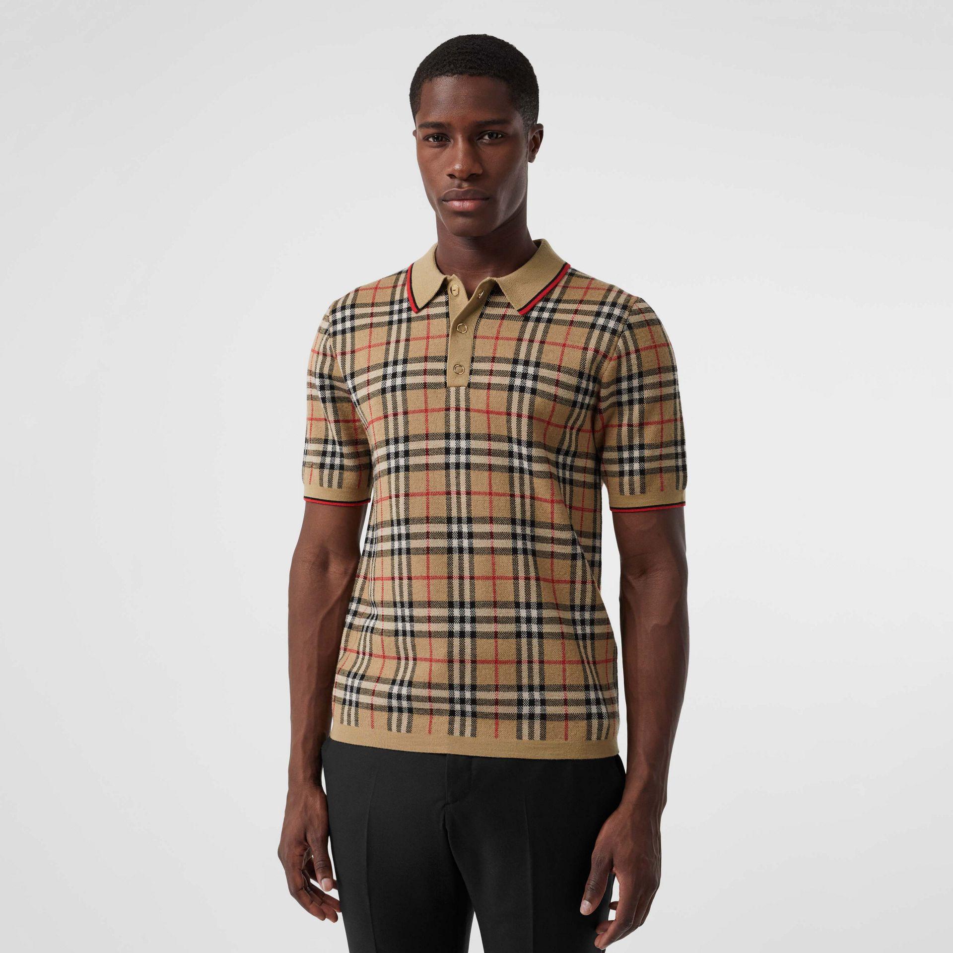Burberry Vintage Check Merino Wool Polo Shirt in Natural for Men | Lyst  Canada