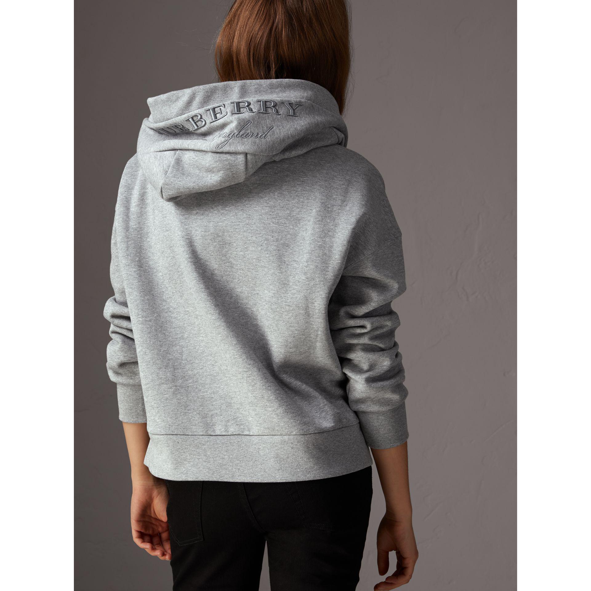 Burberry Embroidered Hood Fleeceback Jersey Sweatshirt in Pale Grey