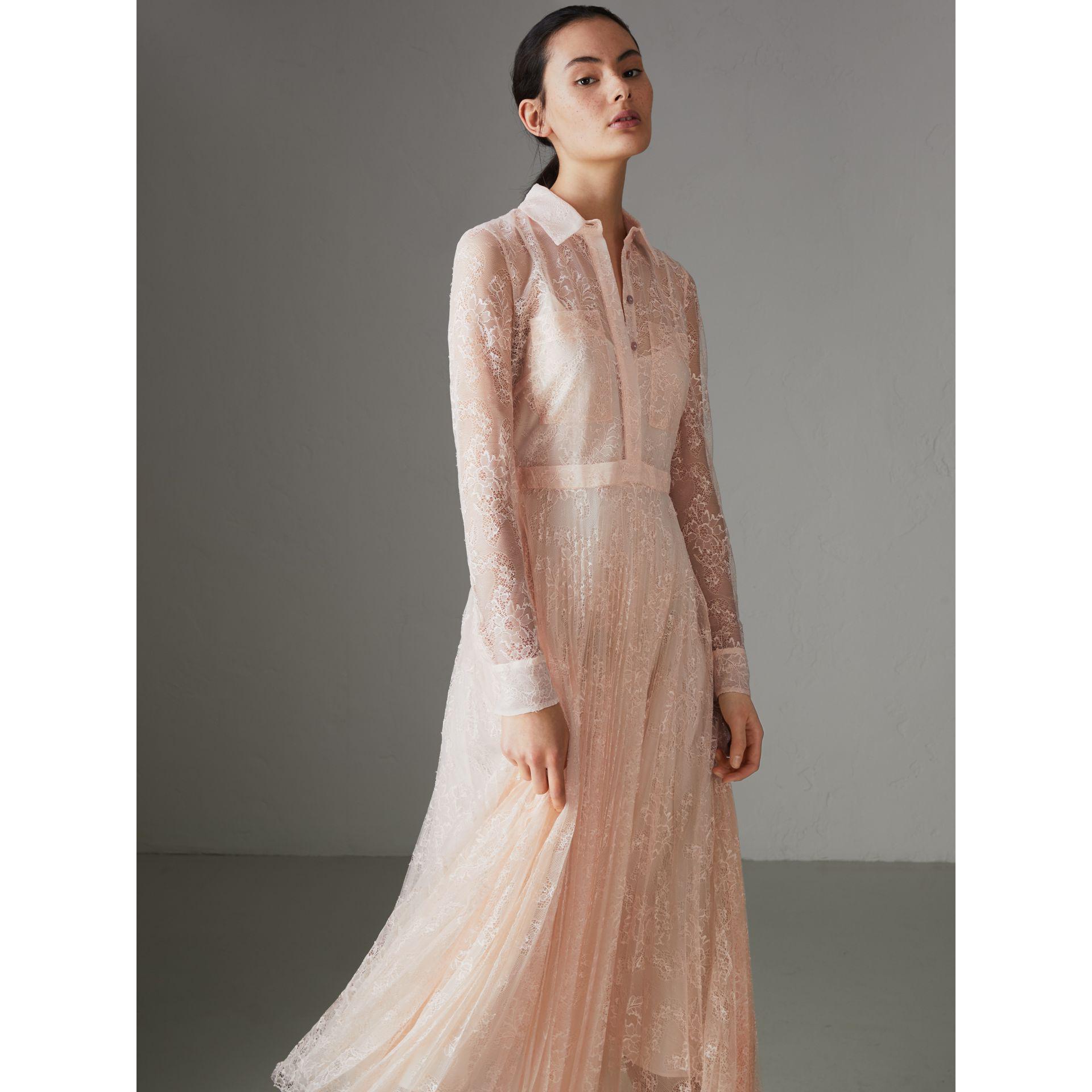 Burberry Pleated Lace Dress in Powder Pink (Pink) | Lyst