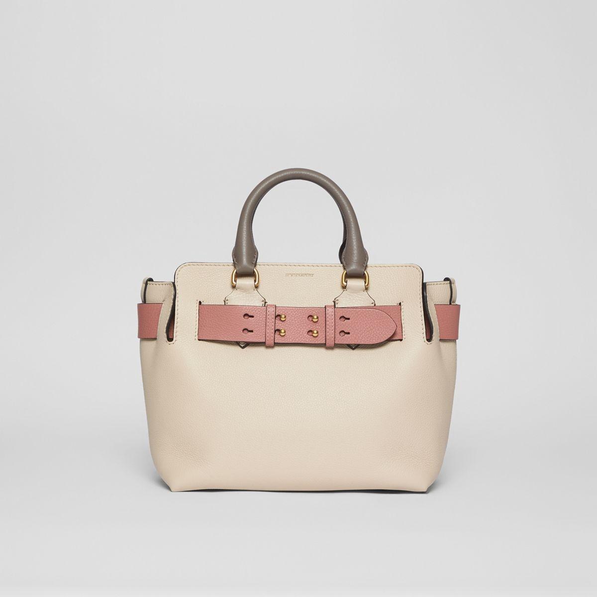 Burberry Small Leather Belt Tote in Beige (Natural) | Lyst
